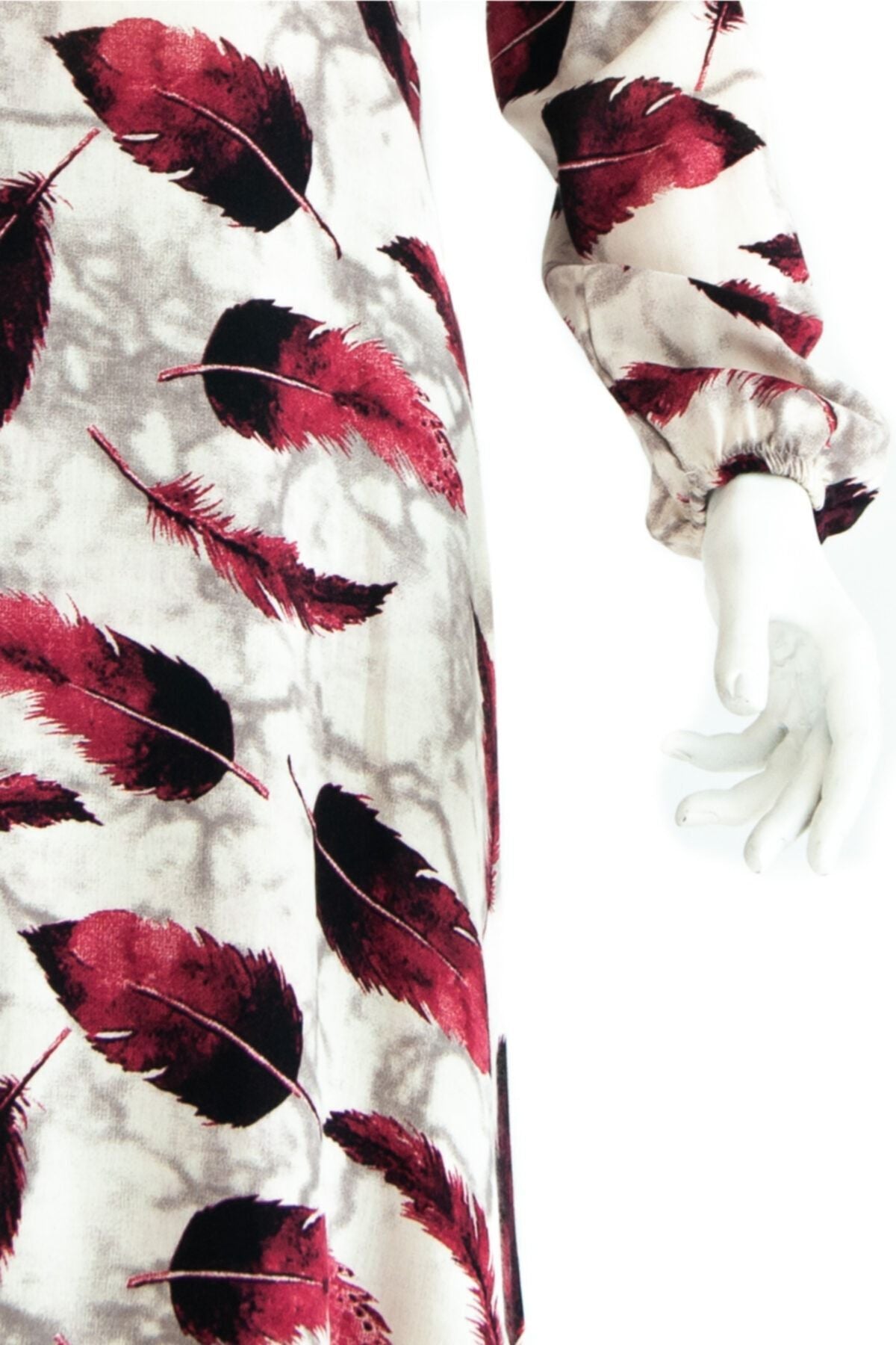 Kadın Kırmızı Tunik Viskon Kumaş Yakası Püsküllü Kol Ucu Büzgü Lastikli