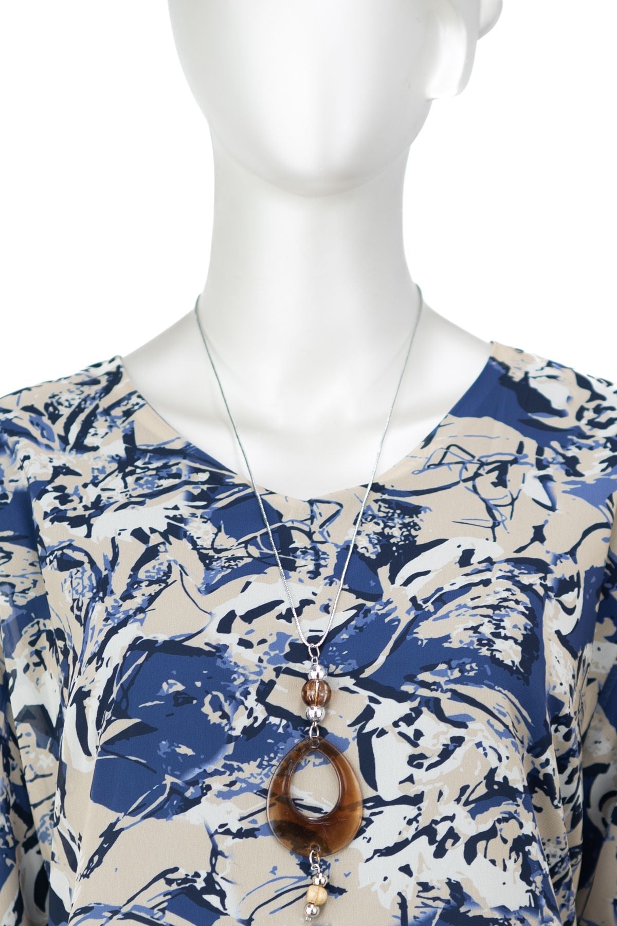 Kadın Klasik Şifon Anne Bluz Viskoz Kumaş Sanat Desenli Kolyeli Uzun Kollu Astarlı Tam Kalıp