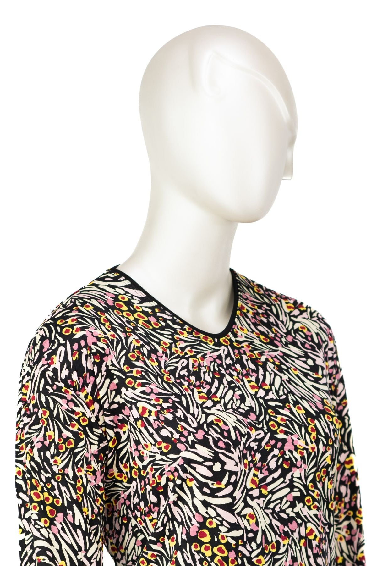 Kadın Turlu Viskon Penye Kumaş Anne Bluz Kadife Çiçeği Desenli Hafif V Yaka Tam Kalıp