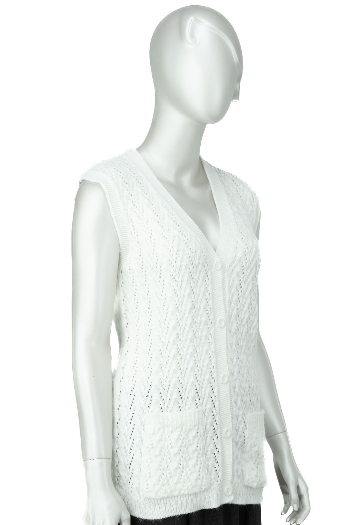 Kadın Kışlık Pamuklu Triko Klasik Örme Anne Yelek Kilim Örgü Model Önden Düğmeli Çift Cepli