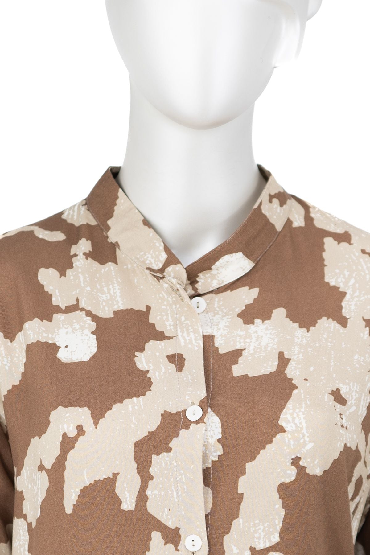 Kadın Dokuma Viskon Kumaş Anne Uzun Tunik Hakim Yaka Sanat Desenli Likrasız Tam Kalıp