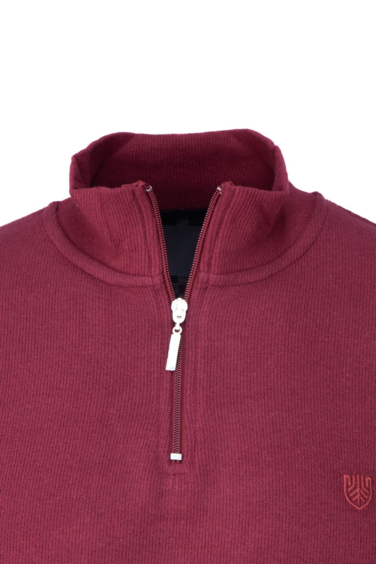 Erkek Kışlık Hakim Yaka Kazak Yarım Fermuarlı Pamuklu Örme Kaya Armalı Rahat Kesim Tam Kalıp