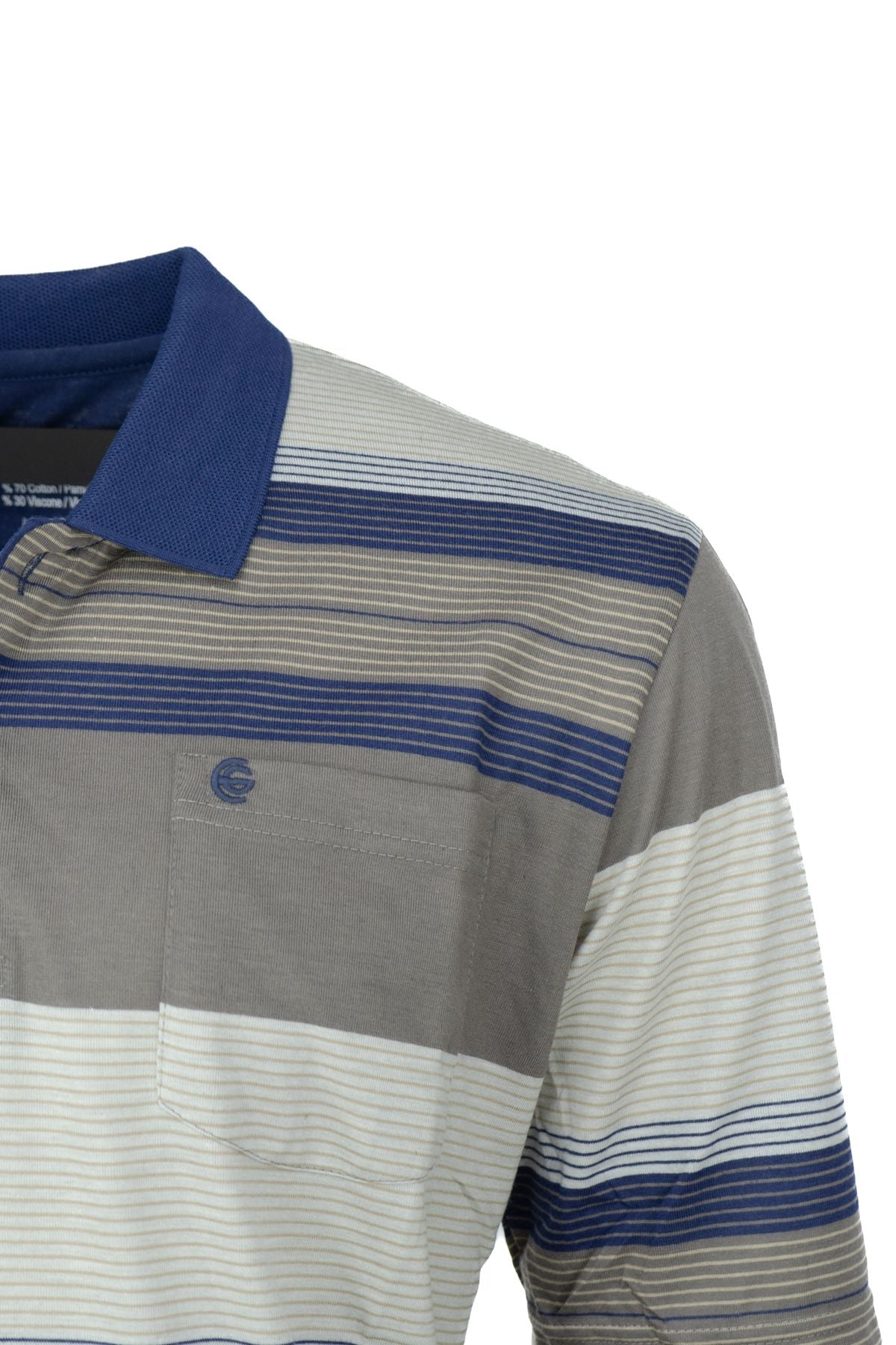 Erkek Pamuklu Ringelli Kumaş T-Shirt Polo Yaka Cepli Kısa Kol Şık Çizgi Desenli Tam Kalıp