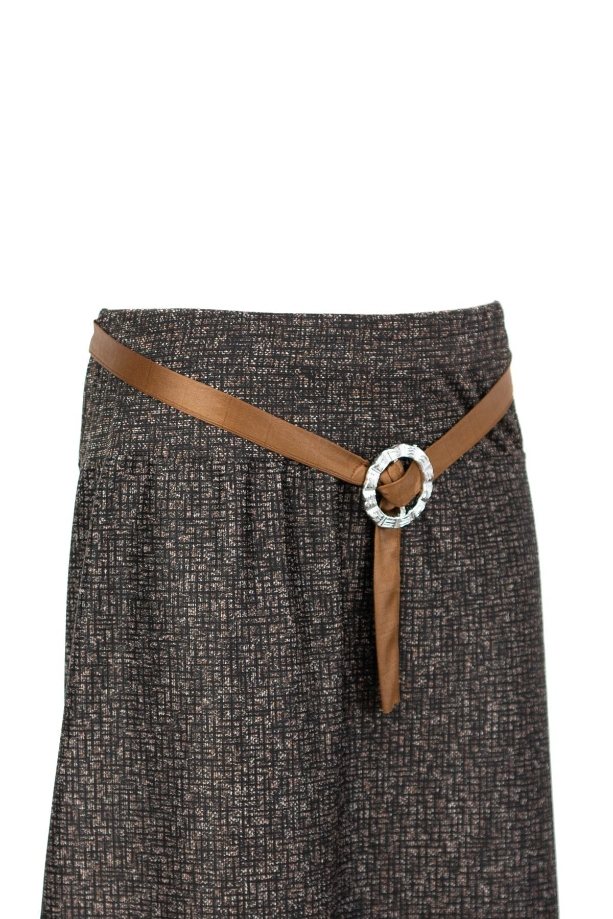 Kadın Kışlık Kumaş Anne Çan Etek Labirent Desenli Beli Lastikli ve Kemerli Tam Kalıp