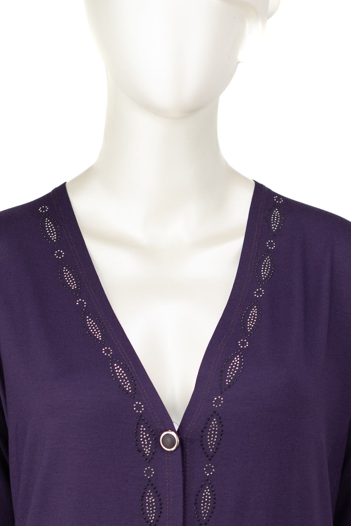 Kadın Turlu Viskon Penye Kumaş Anne Hırka V Yaka Modern Düğmeli ve Şık Taşlı Cepli Tam Kalıp