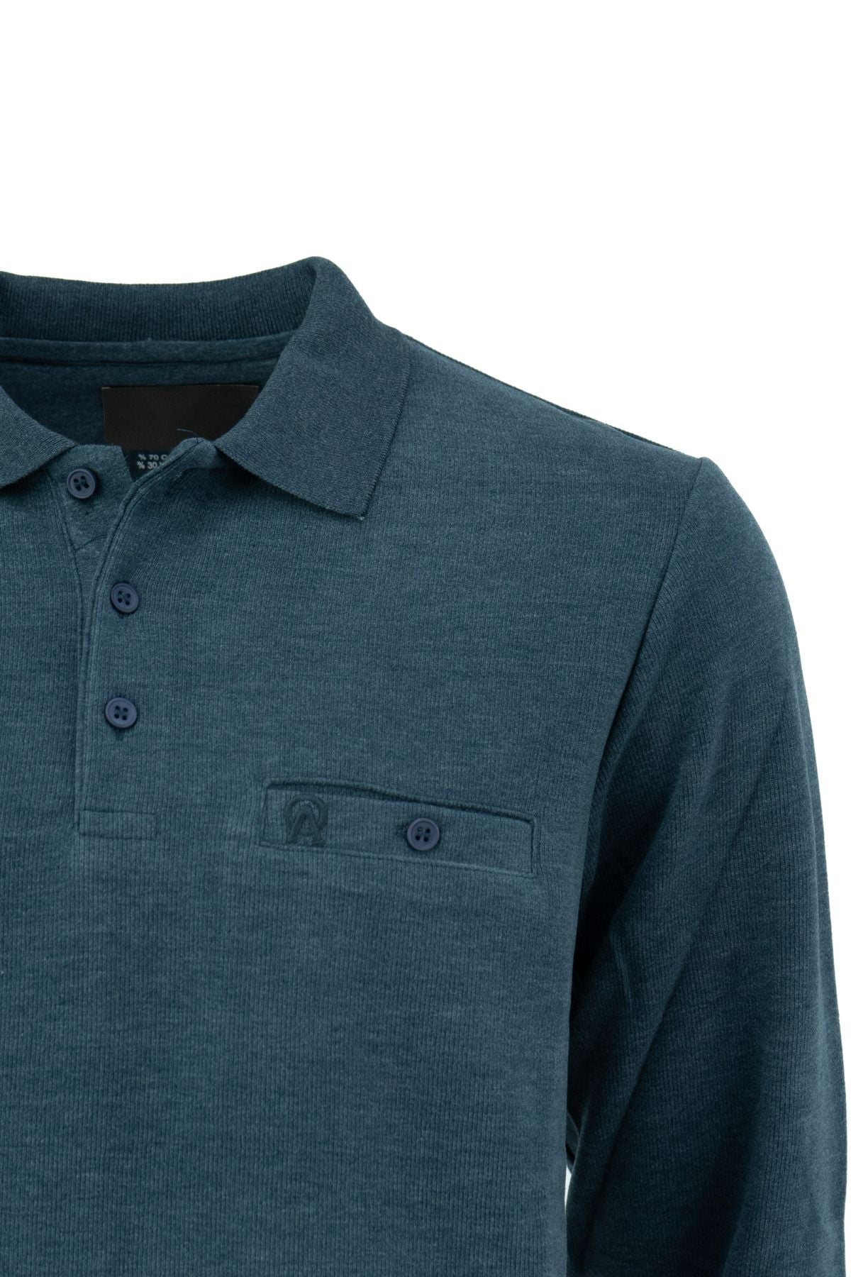 Erkek Kışlık Düğmeli PoloYaka Düz Renk Armalı Fileto Cepli RahatLikralı Pamuklu Dokuma Kazak