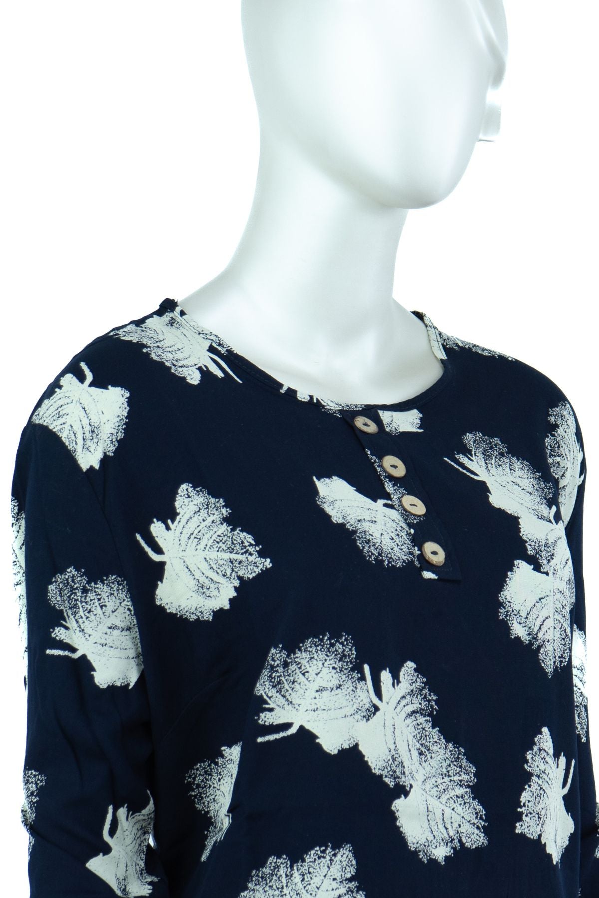 Kadın Anne Bluz Çınar Yaprağı Desenli Rahat Kesim Büyük Beden Likrasız Viskon Kumaş