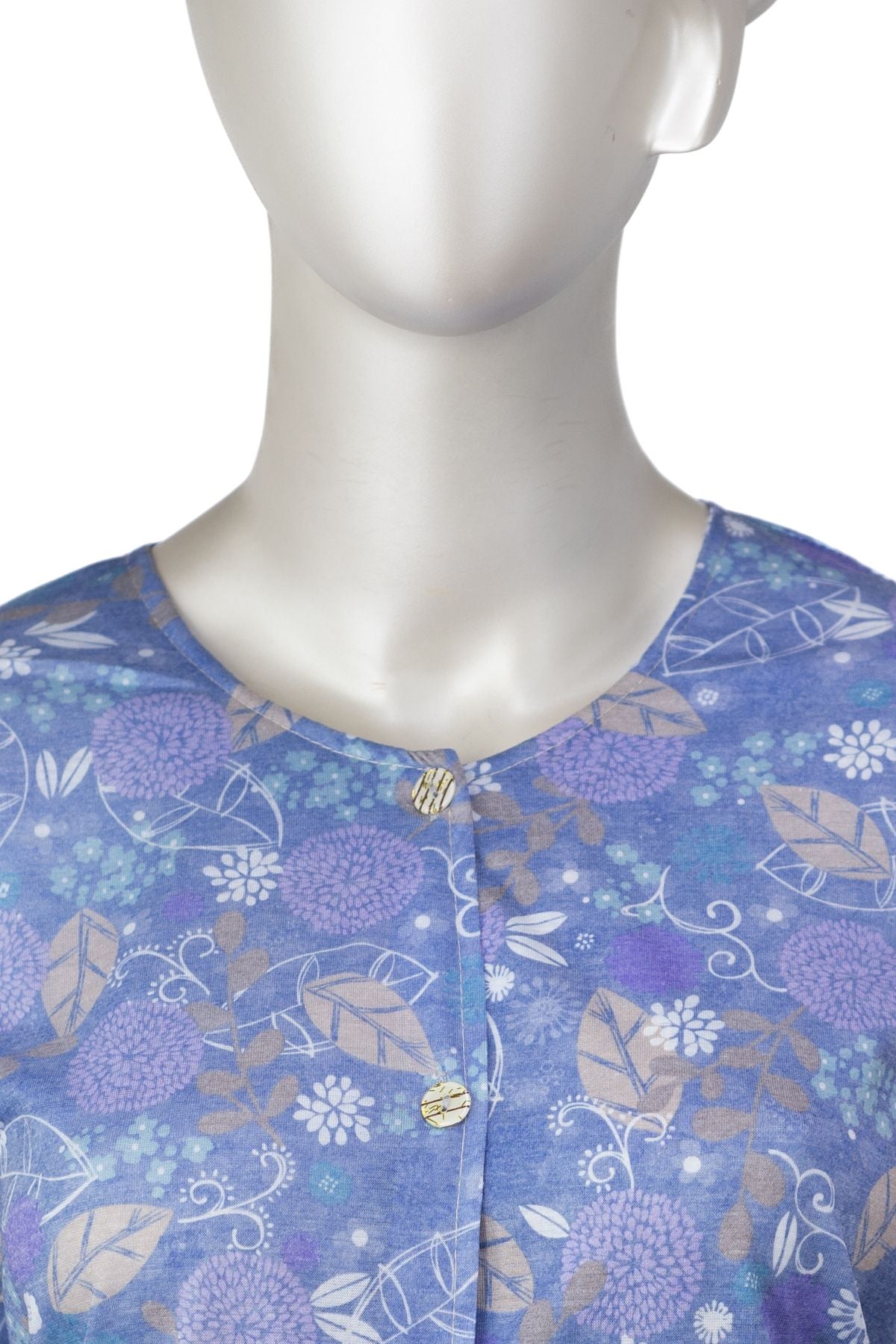 Kadın Kağıt Baskı Klasik Anne Bluz Pamuk Kumaş Yaprak Desenli Boydan Düğmeli Rahat TamKalıp