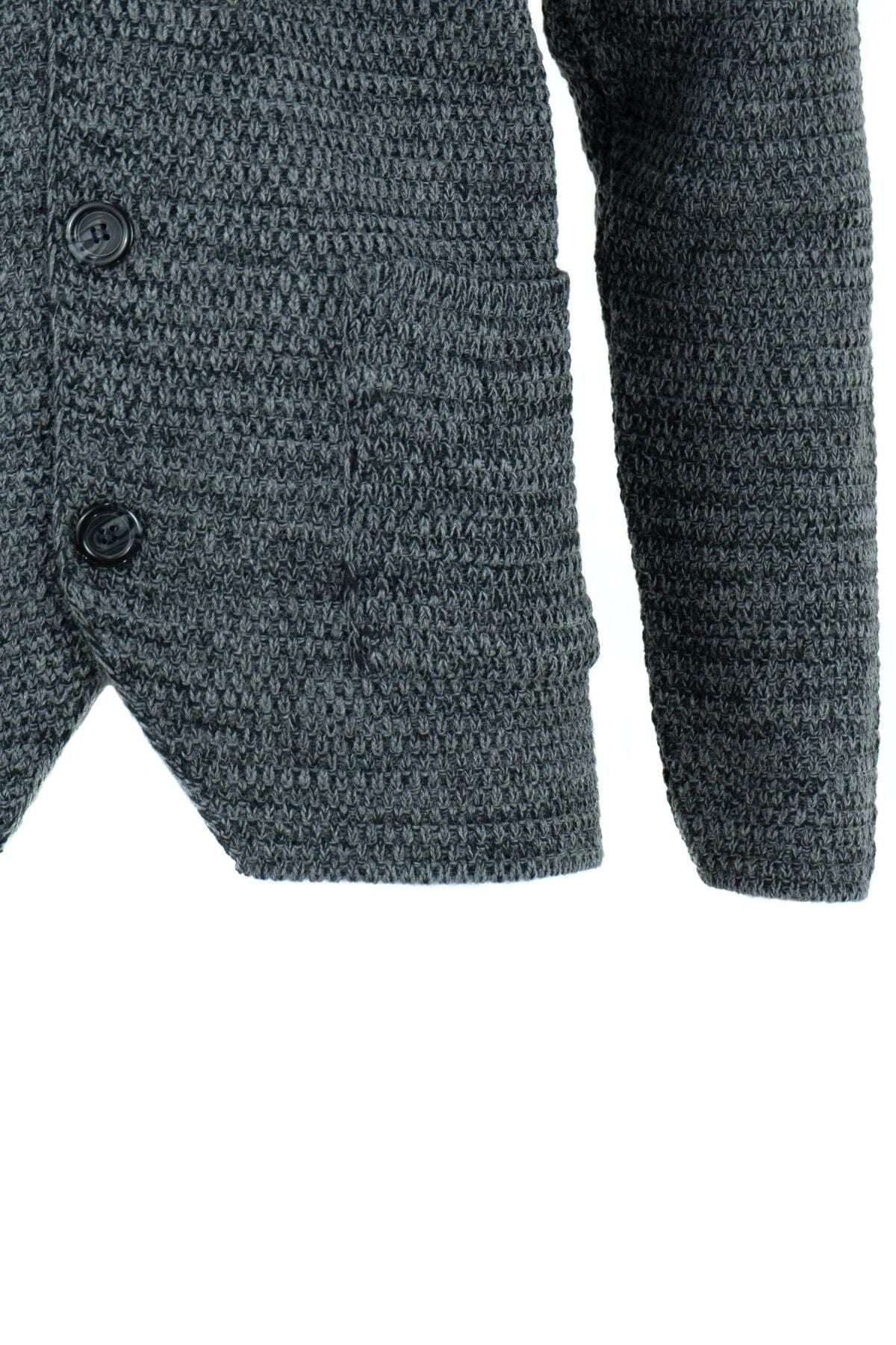 Erkek Mevsimlik V Yaka Önü Düğmeli Armalı Uzunkol Cepli Likralı Pamuklu Dokuma Kotonel Hırka