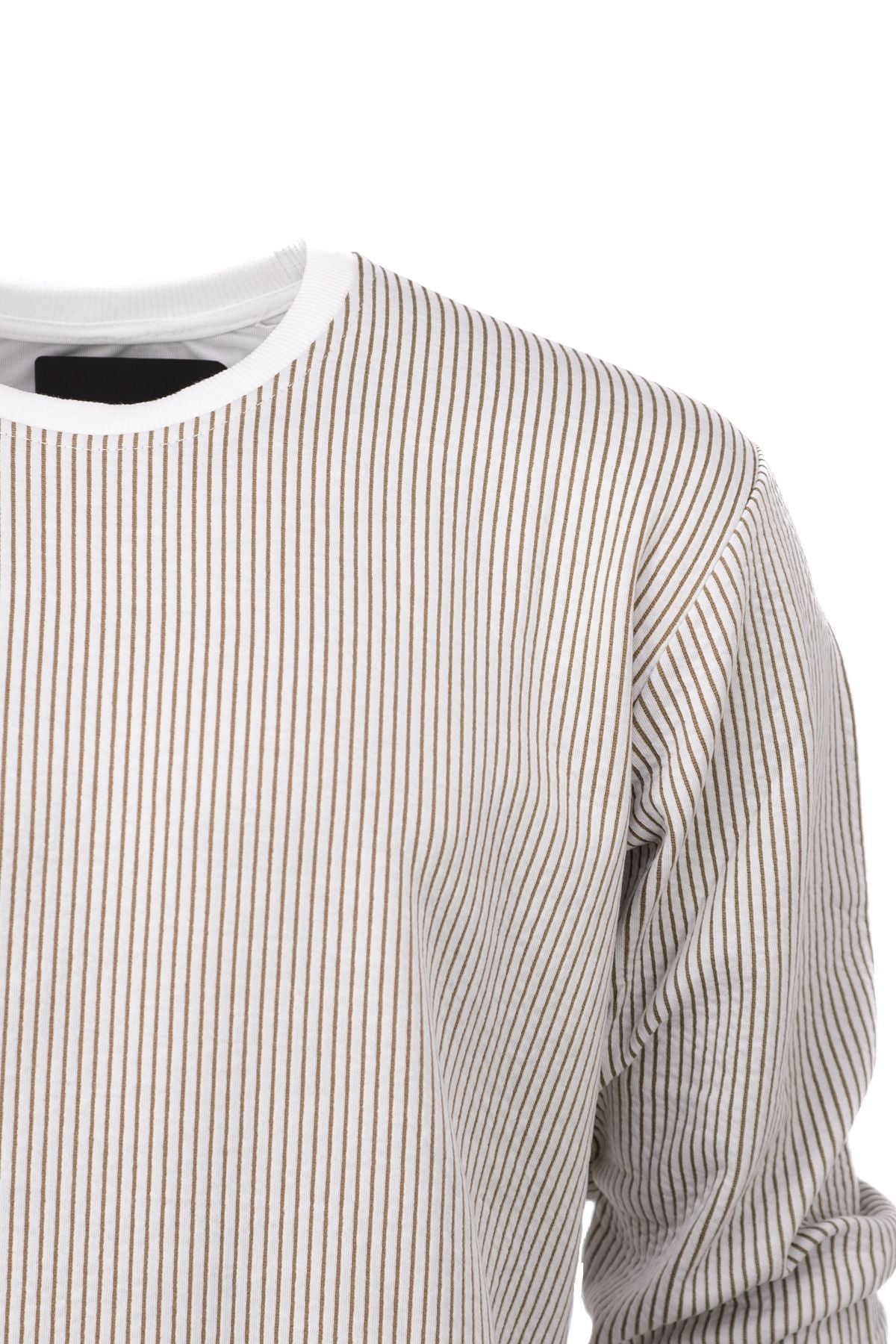 Erkek Mevsimlik Doğal Pamuklu Sweatshirt Bisiklet Yaka Çizgili Rahat Kesim Tam Kalıp