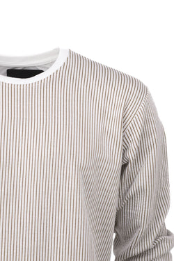 Erkek Mevsimlik Doğal Pamuklu Sweatshirt Bisiklet Yaka Çizgili Rahat Kesim Tam Kalıp