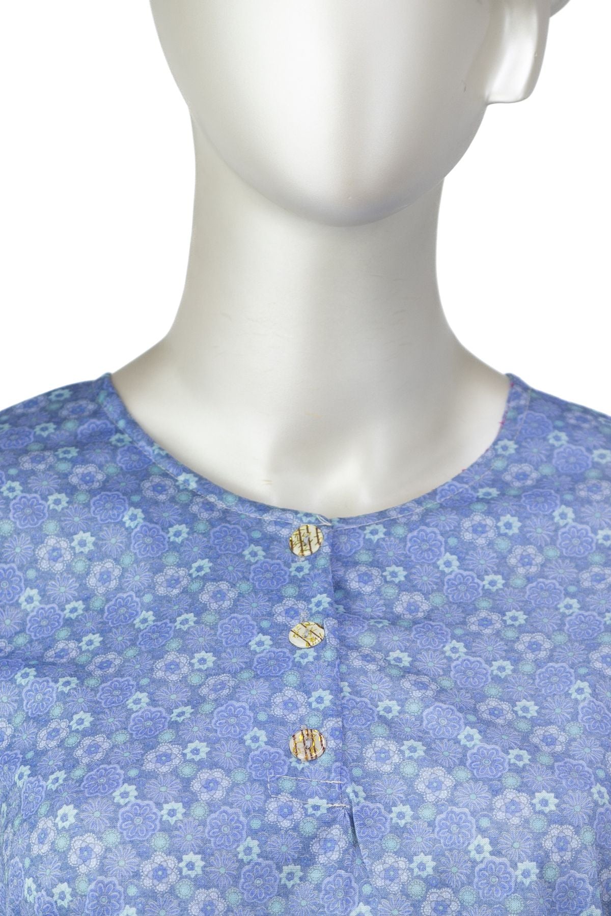 Kadın Kağıt Baskı Klasik Anne Bluz Pamuk Kumaş Manolya Desenli Üç Düğmeli Tam Kalıp