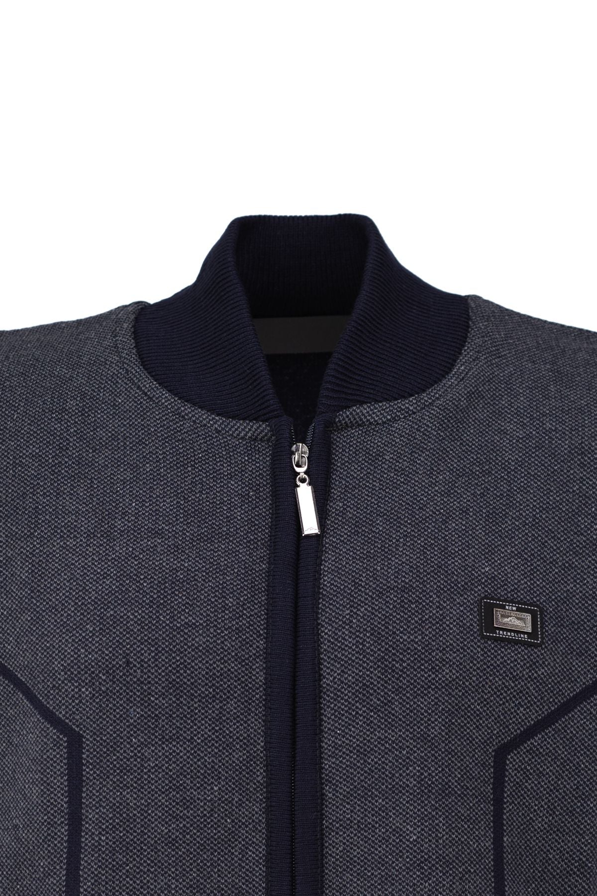 Erkek Kışlık Yünlü Örme Triko Yelek Fermuarlı Cepli Armalı Hakim Yaka Rahat Kesim Tam Kalıp