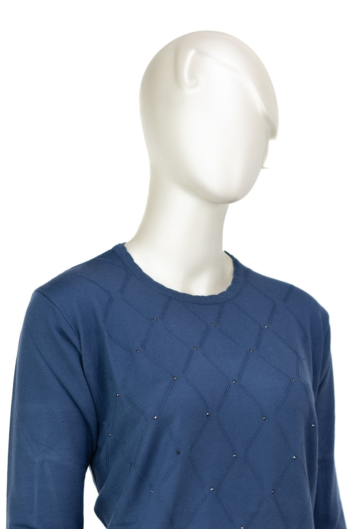 Kadın Kışlık Taşlı Kendinden Desenli Uzun Kollu Normal Kesim Likralı Dokuma Anne Kazak