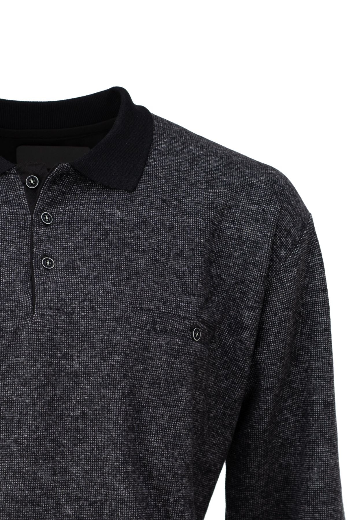 Erkek Kışlık Doğal Pamuklu Örme Polo Yaka Şardonlu Kazak Cepli Tam Kalıp Klasik Model