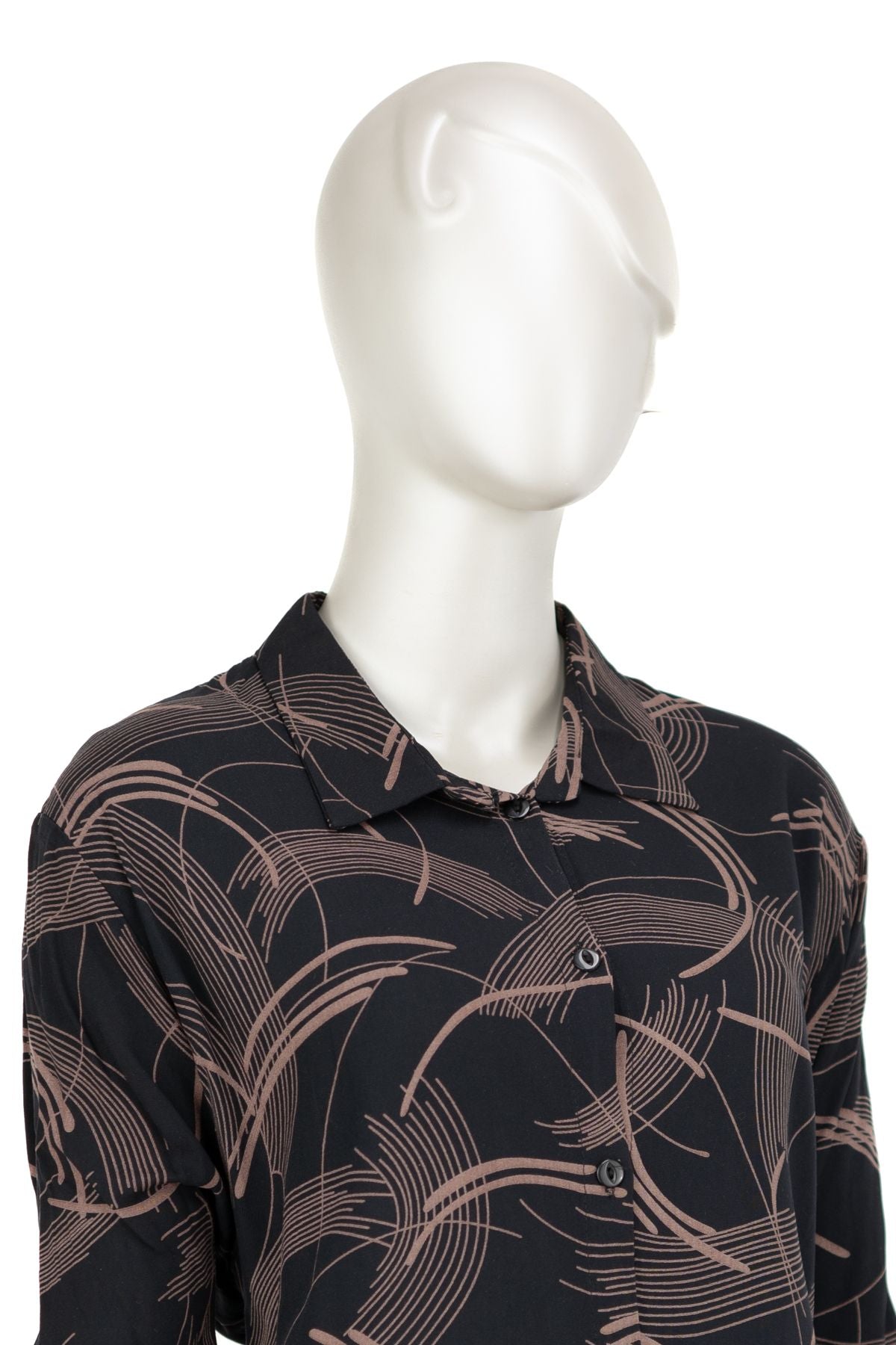 Kadın %100 Pamuk Kumaş Klasik Anne Gömlek Şık Desenli Uzun Kol Düğmeli Rahat Kesim Tam Kalıp