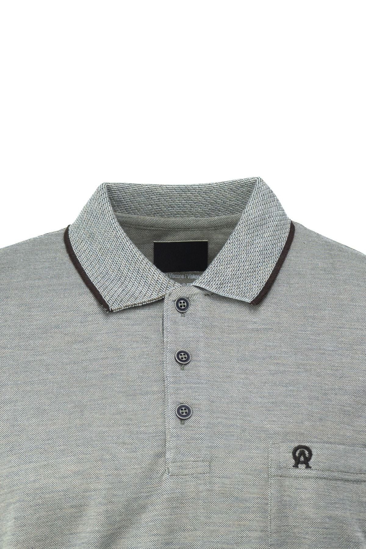 Erkek Polo Yaka Cepli Kısa Kol Puntolu Kırçıllı Desenli Tam Kalıp Pamuklu Kumaş T-shirt