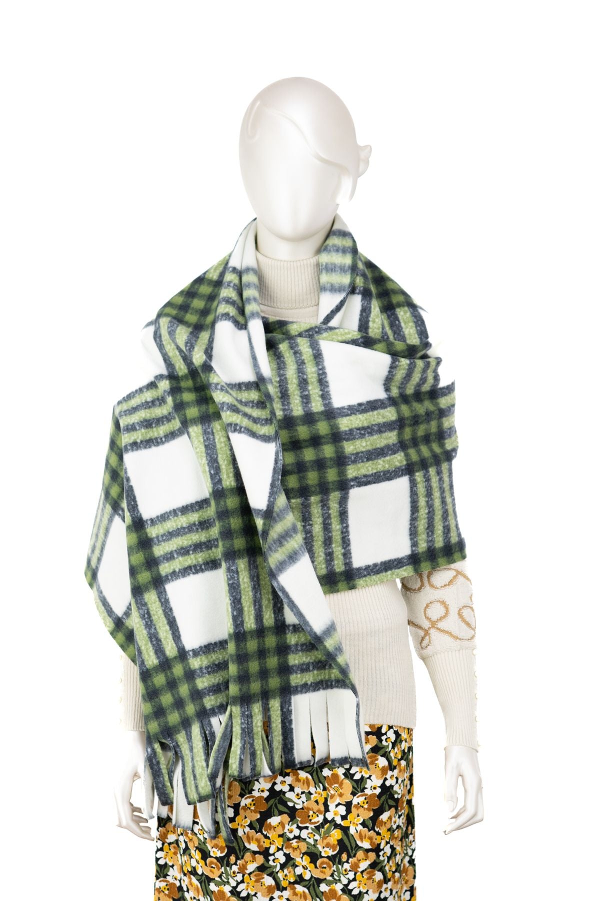 Kadın Kışlık Polar Geniş Tarz Atkı Şal Pamuklu iplikten Örme Şık Kare Desenli Modern