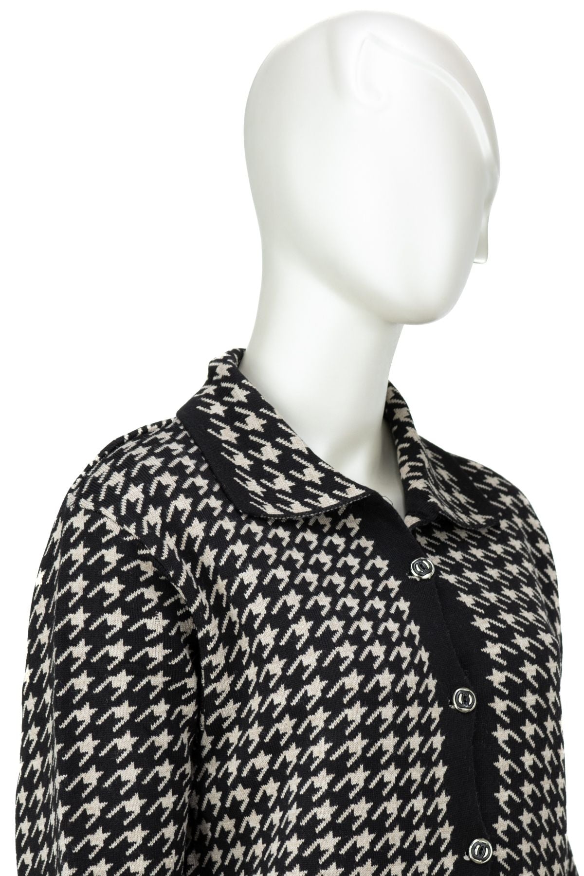 Kadın Kışlık Anne Hırka Yünlü Örme Düğmeli Cepli Kuşaklı Likralı Tam Kalıp Kazayağı Motifli