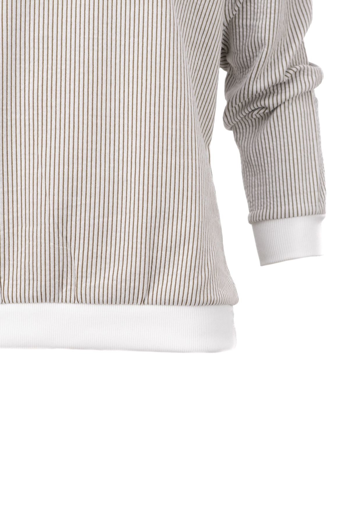 Erkek Mevsimlik Doğal Pamuklu Sweatshirt Bisiklet Yaka Çizgili Rahat Kesim Tam Kalıp