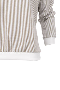 Erkek Mevsimlik Doğal Pamuklu Sweatshirt Bisiklet Yaka Çizgili Rahat Kesim Tam Kalıp