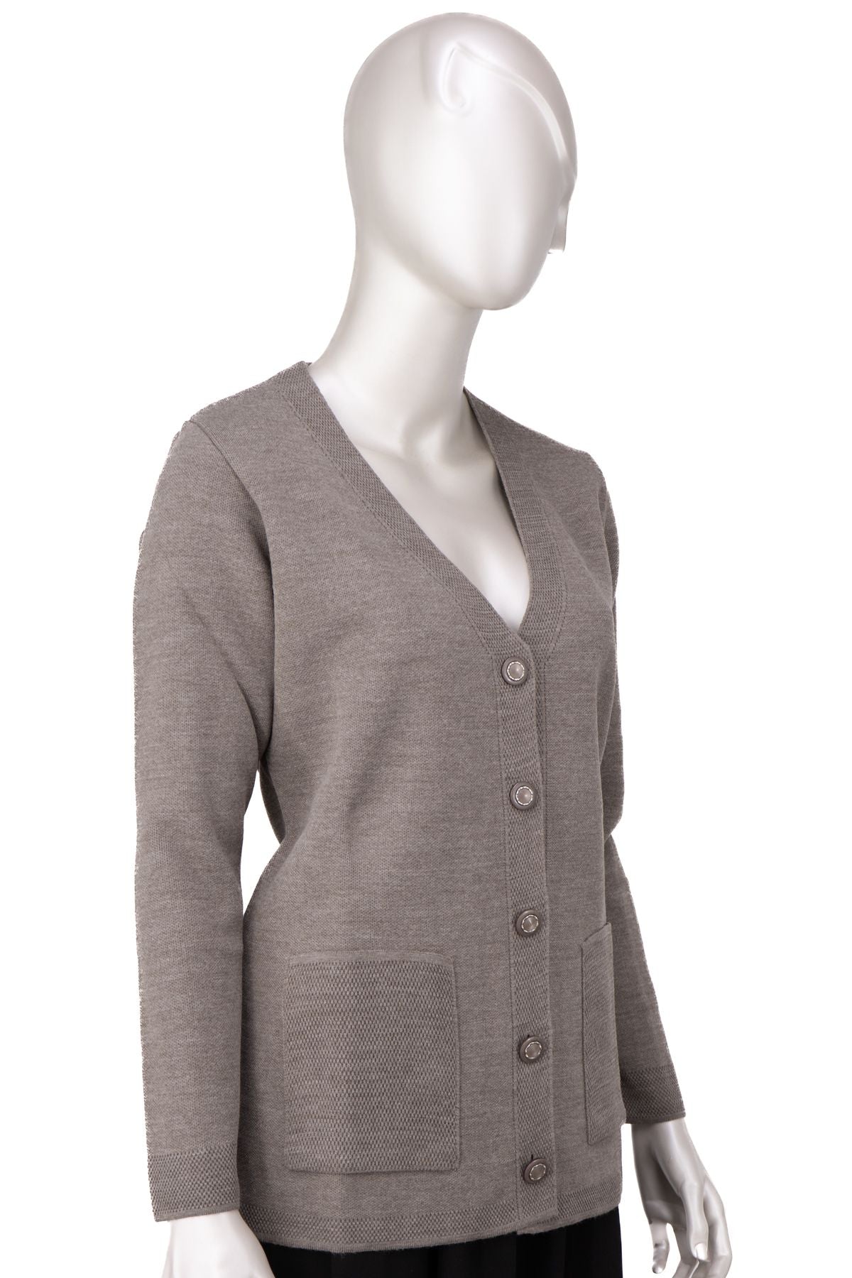 Kadın Kışlık Yünlü Örme Anne Hırka V Yaka Elmas Taşı Motifli Çift Cepli Düğmeli Likralı