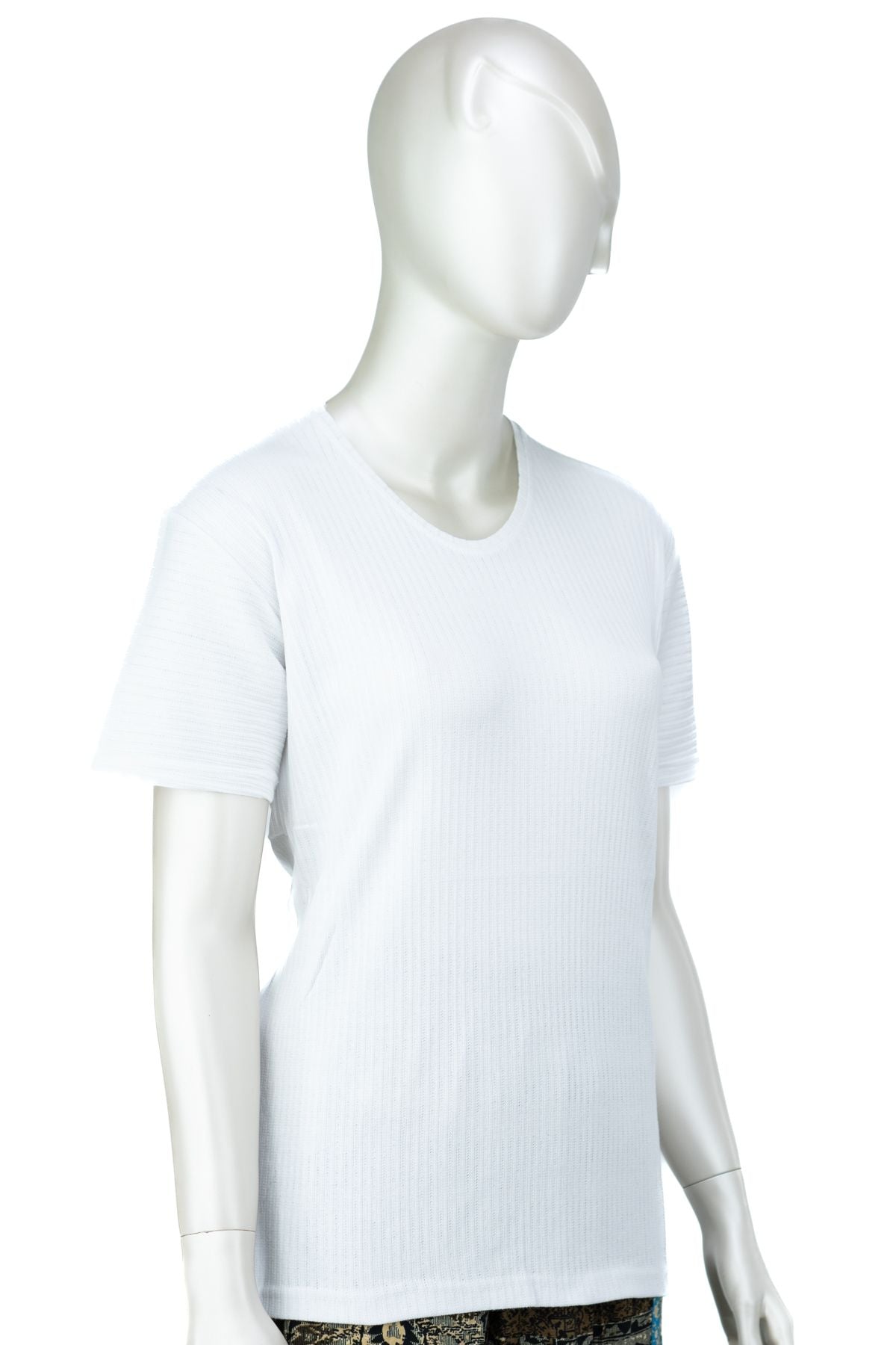 Kadın Penye Pamuklu Kumaş Anne Bluz Fitil Desenli Kısa Kollu Normal Kesim Tam Kalıp Likralı