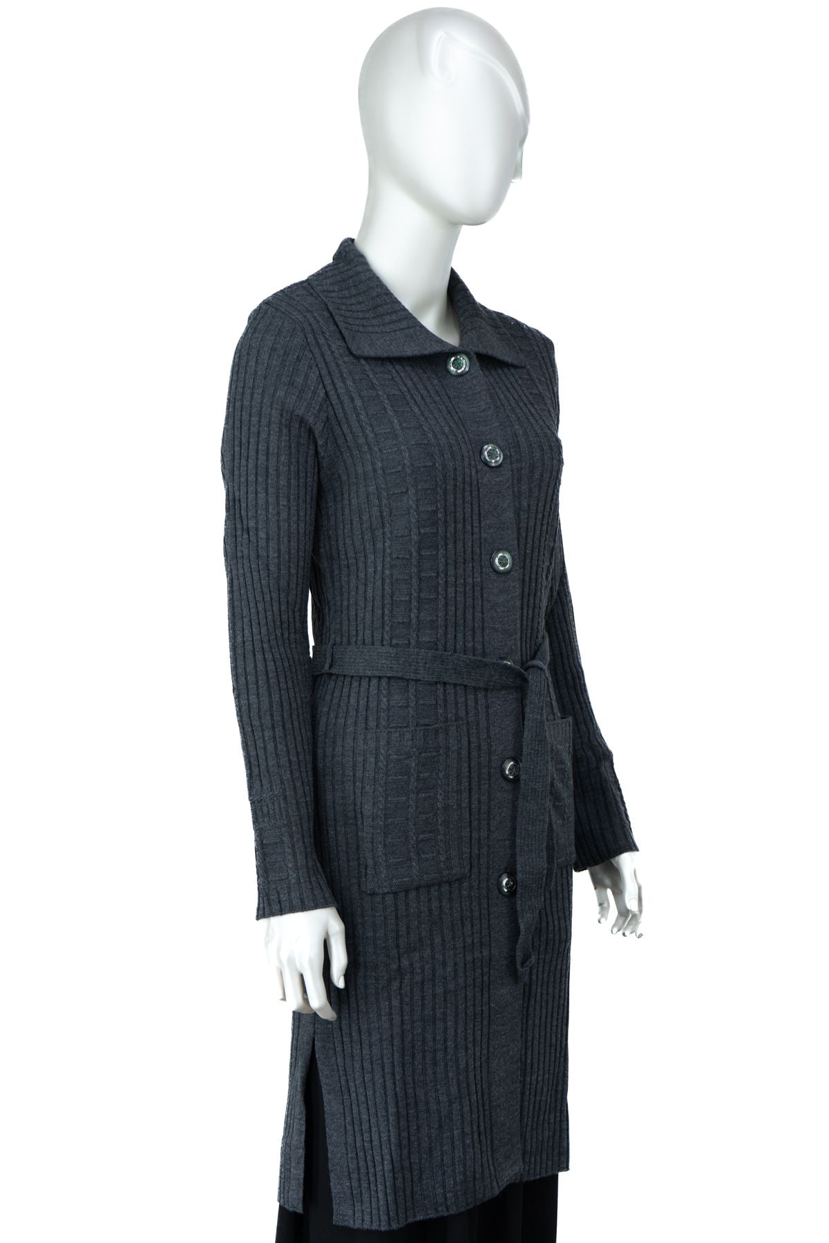 Kadın Kışlık Yünlü Örme Anne Hırka Bebe Yaka Pırlanta Taşı Motifli Çift Cepli Düğmeli