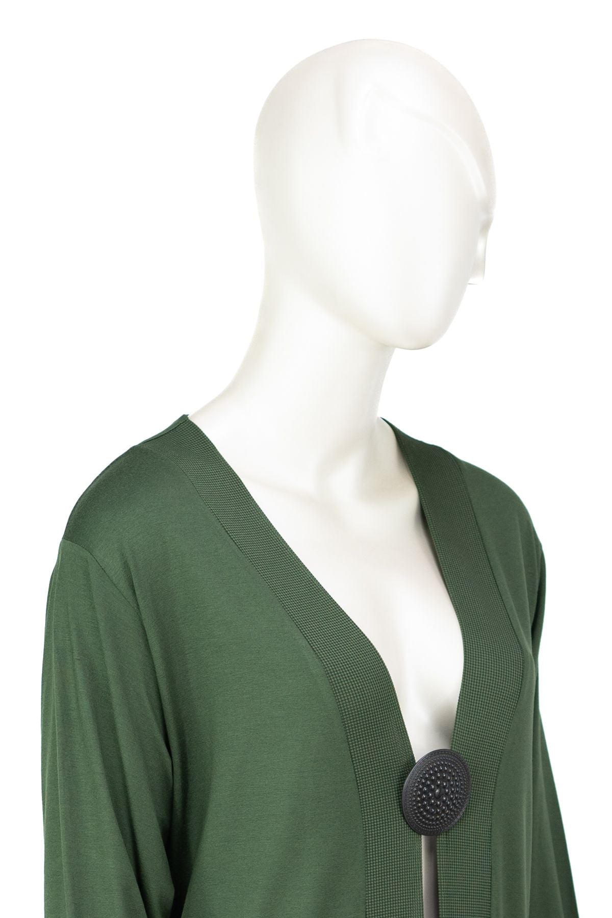 Kadın Uzun Kollu Önü Broşlu Tam Kalıp Likralı V Yaka Turlu Viskon Penye Kumaş Klasik Hırka