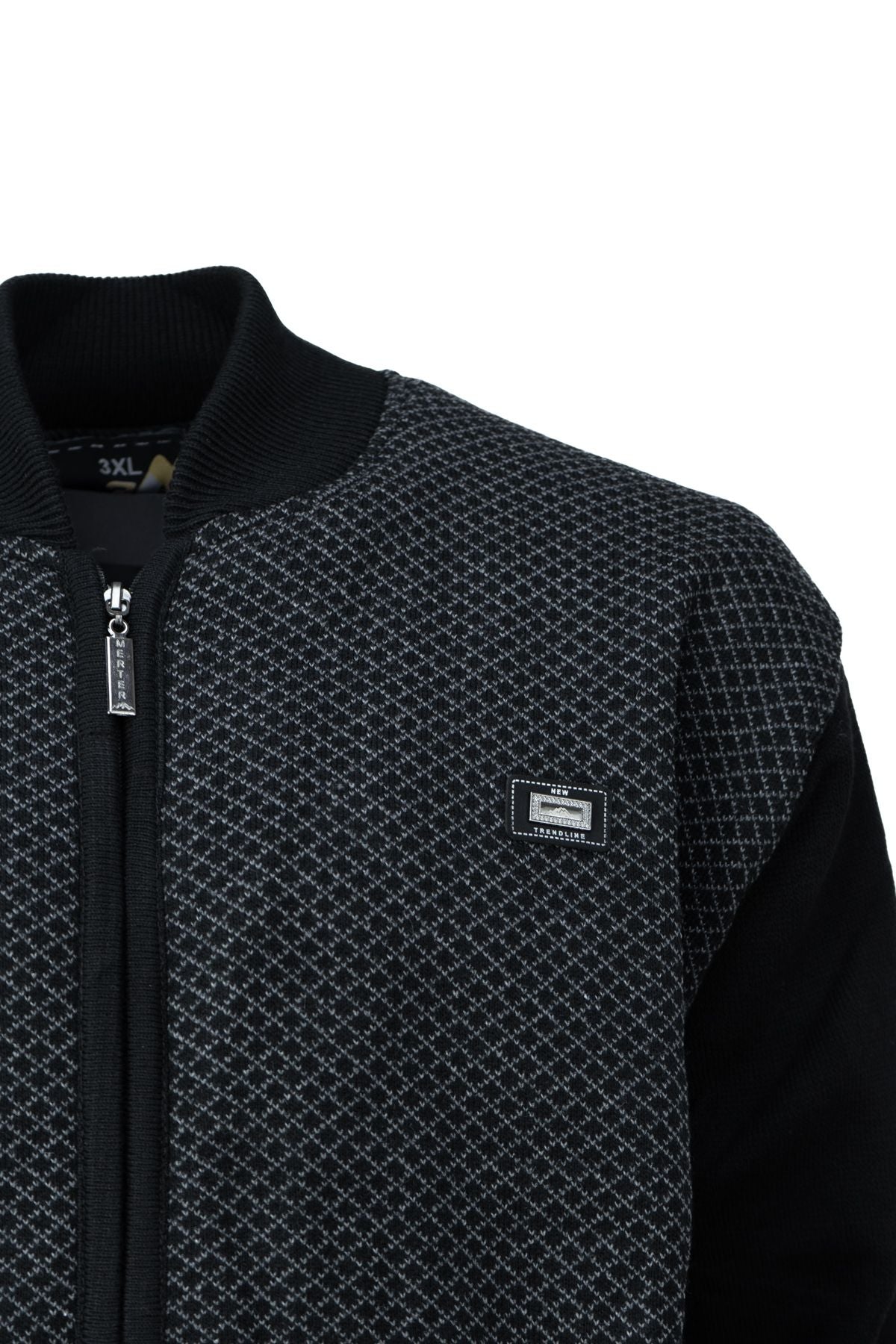 Erkek Kışlık Kalın Pamuklu Yünlü Hırka Astarlı Fermuarlı Cepli Hakim Yaka Baklava Motifli