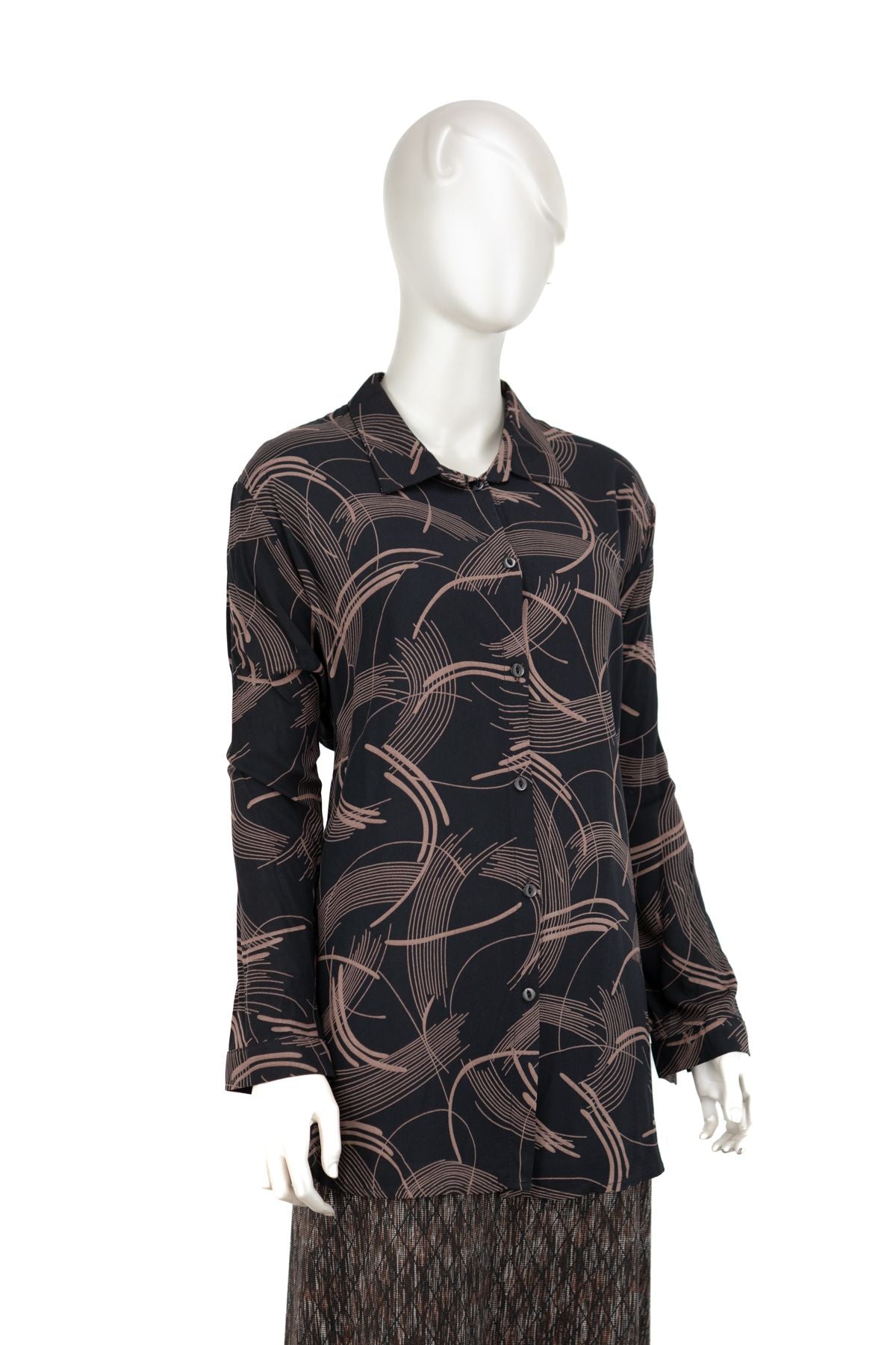 Kadın %100 Pamuk Kumaş Klasik Anne Gömlek Şık Desenli Uzun Kol Düğmeli Rahat Kesim Tam Kalıp