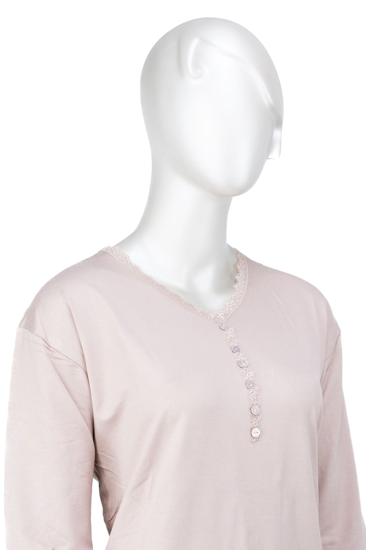 Kadın Turlu Viskon Penye Kumaş Anne Bluz Şık Fırfırlı V Yaka Normal Kesim Tam Kalıp Likralı