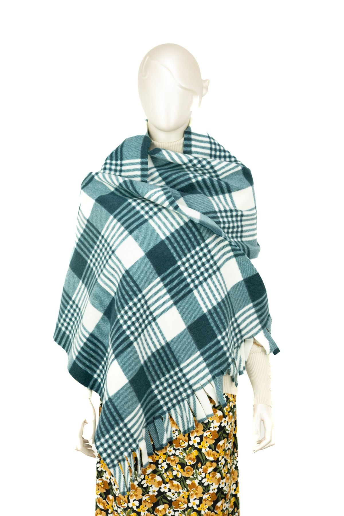 Kadın Kışlık Polar Geniş Tarz Atkı Şal Pamuklu iplikten Örme Şık Kare Desenli Modern