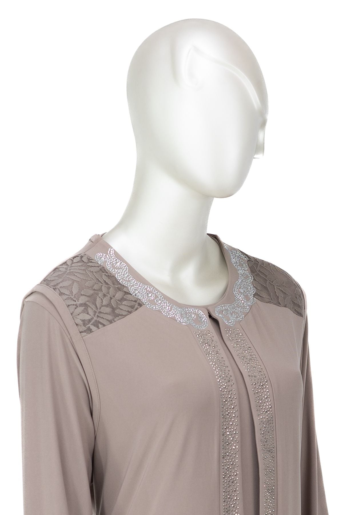 Kadın Elmas Kolyeli Yuvarlak Yaka Taşlı Likralı Sandy Kumaş Yelekli Takım Anne Abiye Elbise