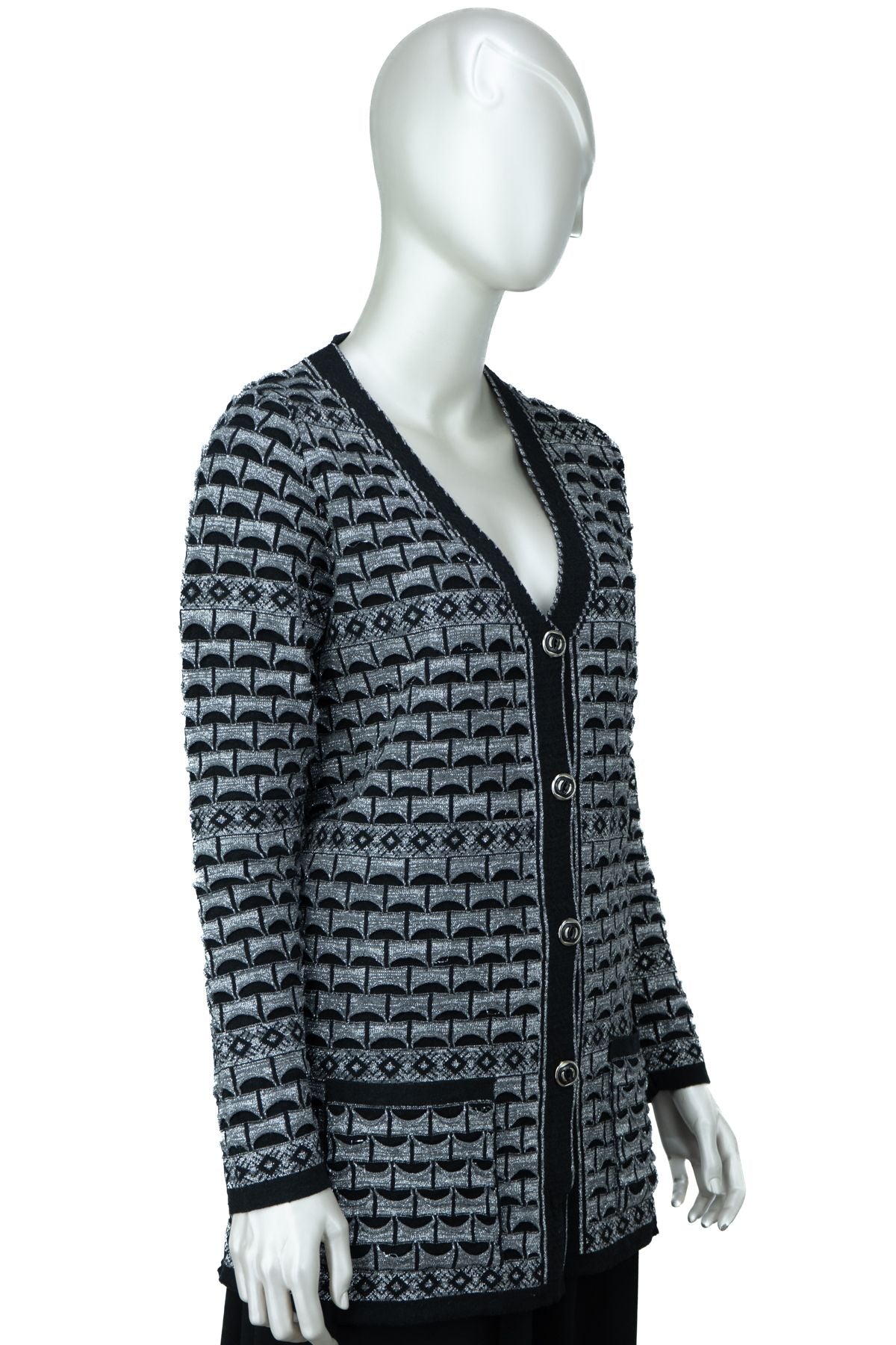 Kadın Kışlık Anne Hırka Pamuklu Triko Örme Simli Önden Düğmeli Çift Cepli Rahat Kesim