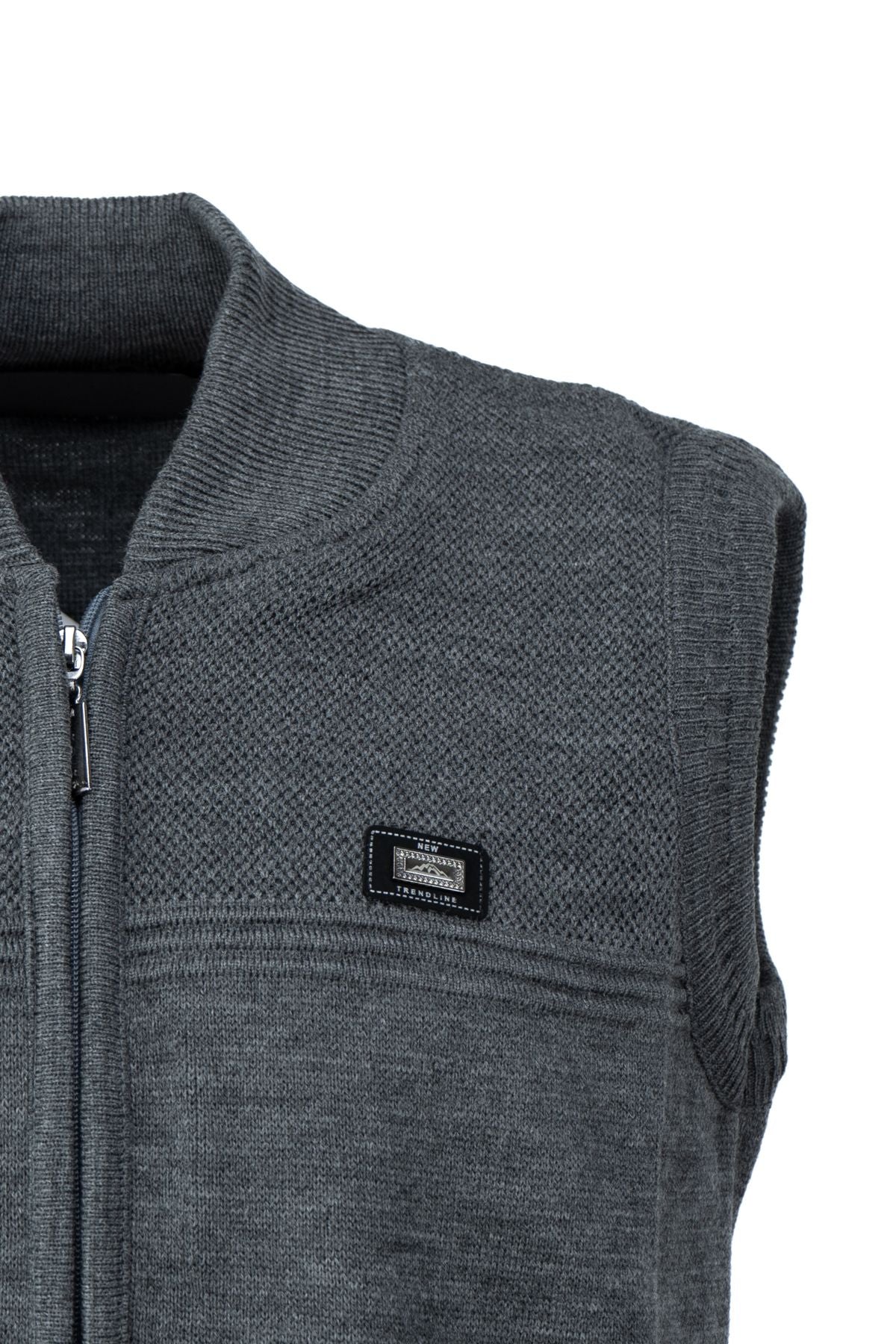 Erkek Kışlık Kalın Yünlü Örme Triko Yelek Şık Motifli Fermuarlı Çift Cepli Rahat Hakim Yaka