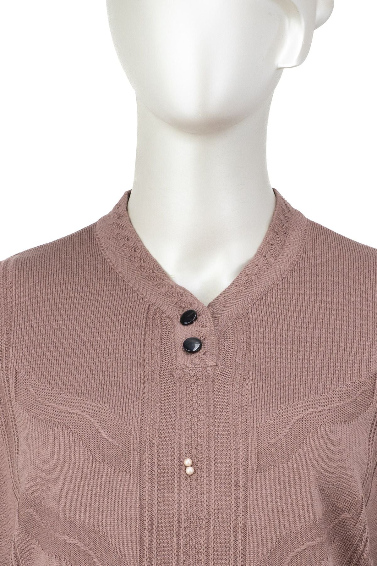 Kadın Kışlık Boncuklu Motifli iki Düğmeli Tam Kalıp Likralı Pamuklu Triko Dokuma Anne Kazak