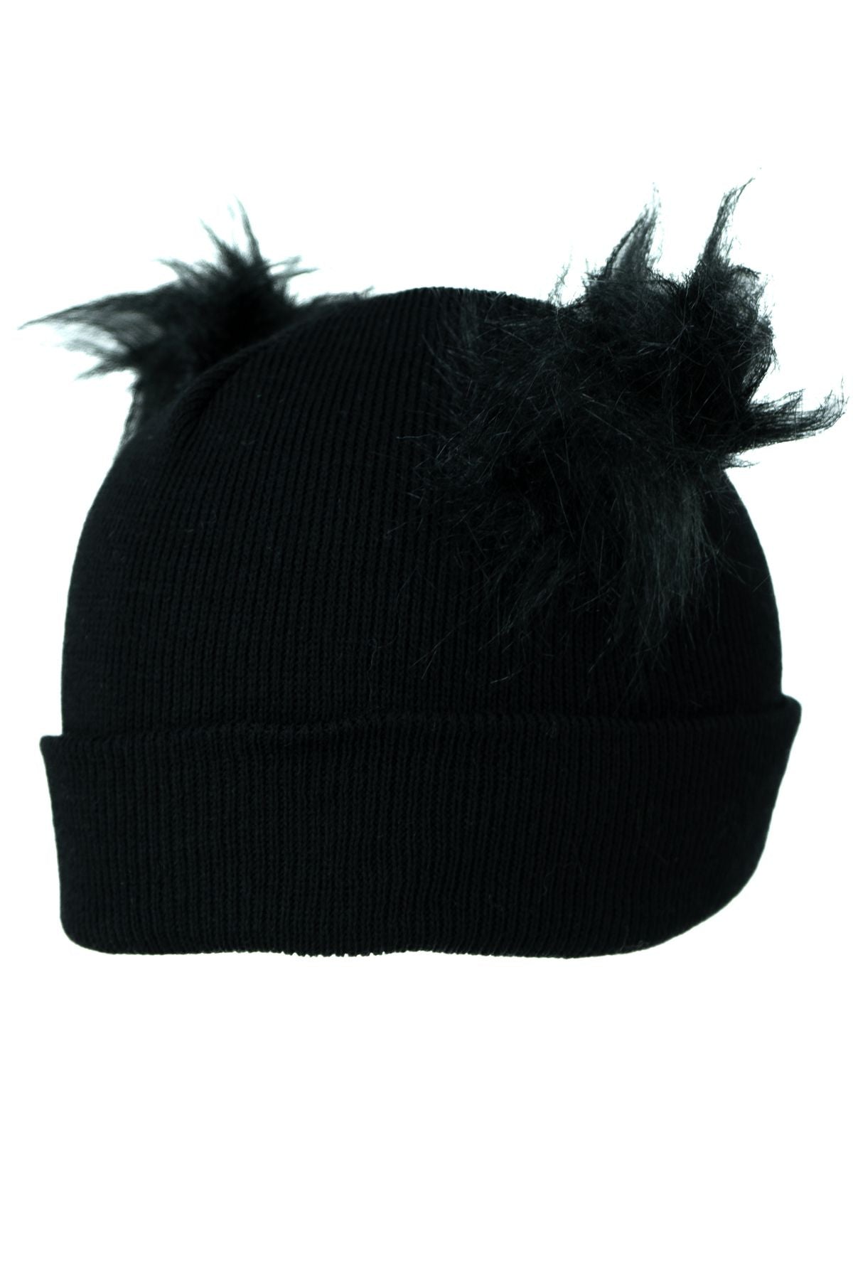 Kız Çocuk Kışlık Kalın Bere Çift Ponpon Model Pamuklu Katlamalı Sıcak Tutar Esnek Rahat