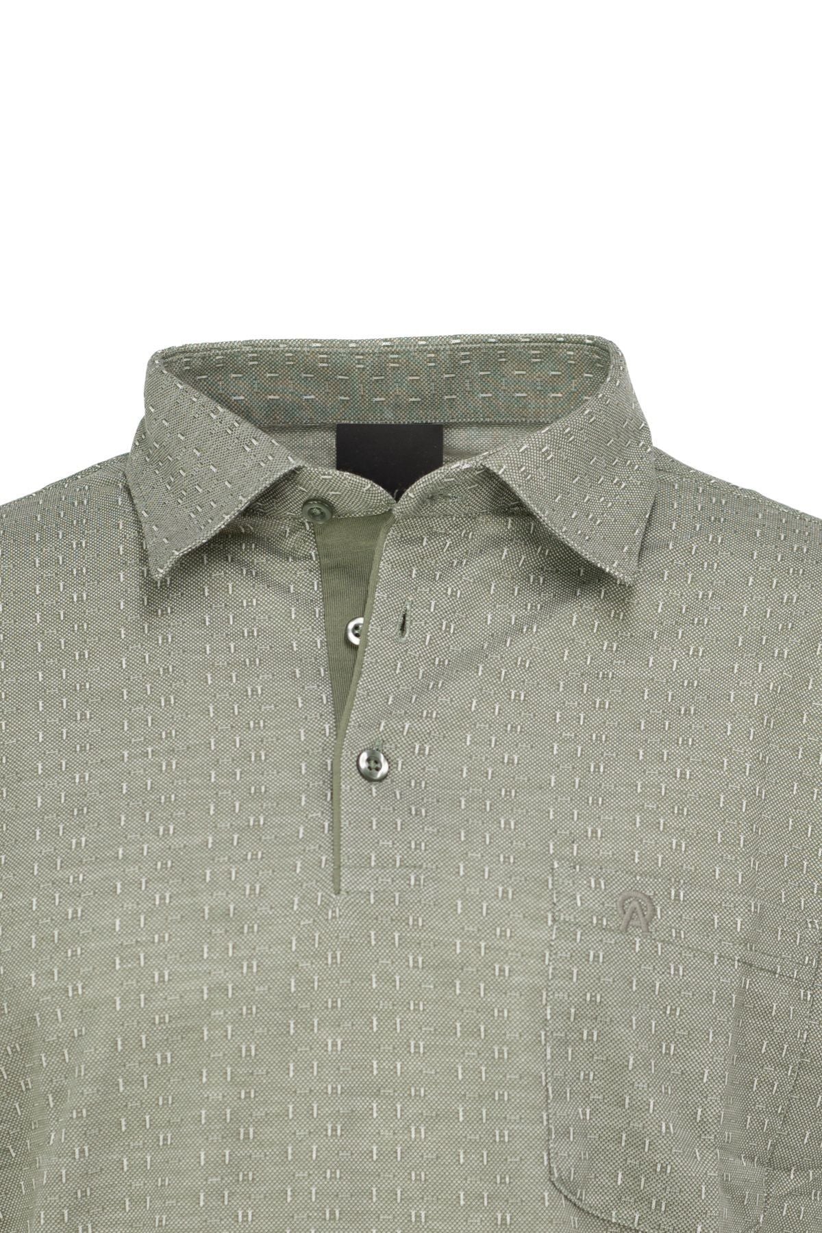 Erkek Pamuklu Kumaş T-Shirt Düğmeli Gömlek Yaka Cepli Kısa Kol Desenli Rahat Kesim Tam Kalıp