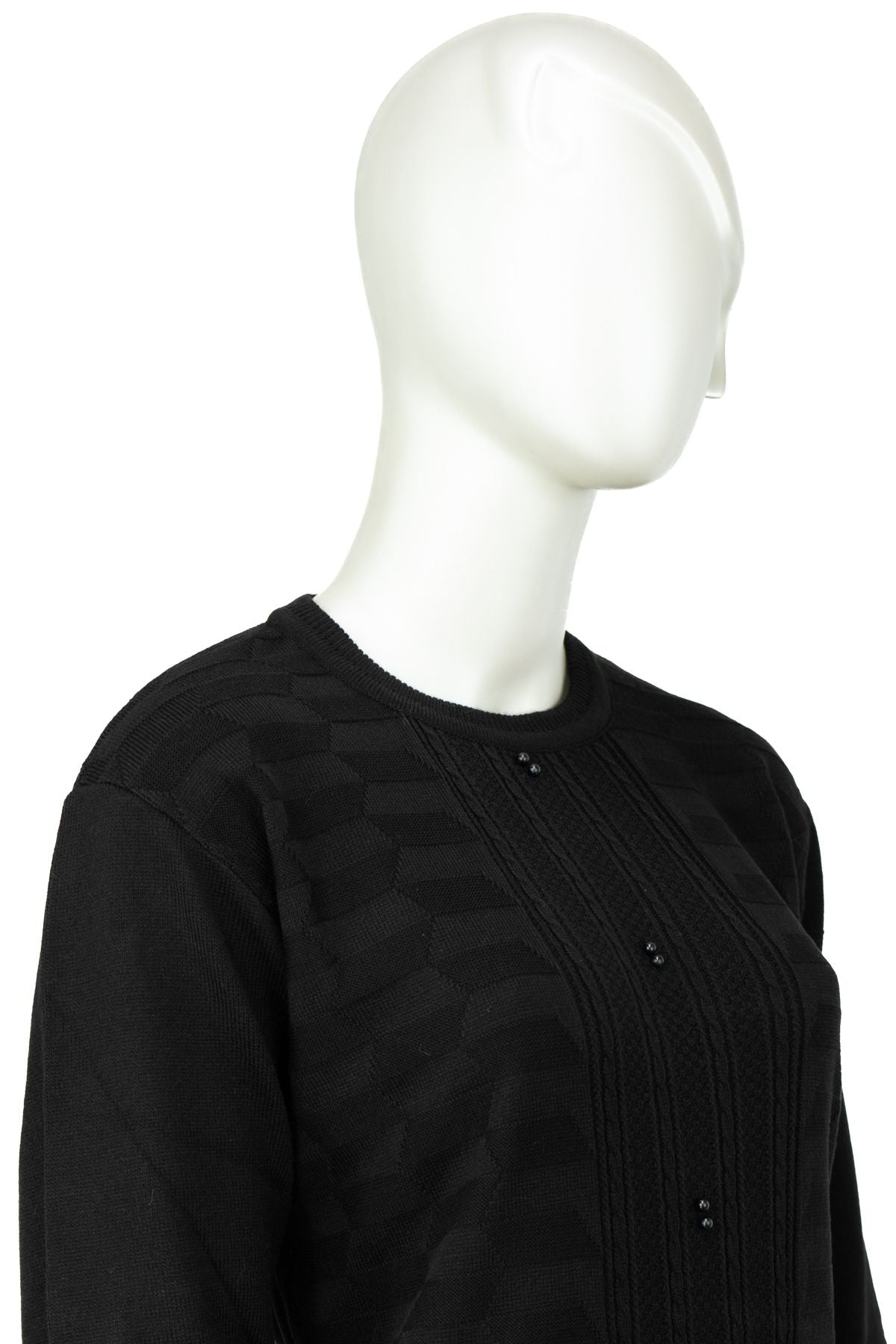 Kadın Kışlık Pamuklu Triko Dokuma Anne Kazak Boncuklu Damlam Motifli Yuvarlak Yakalı