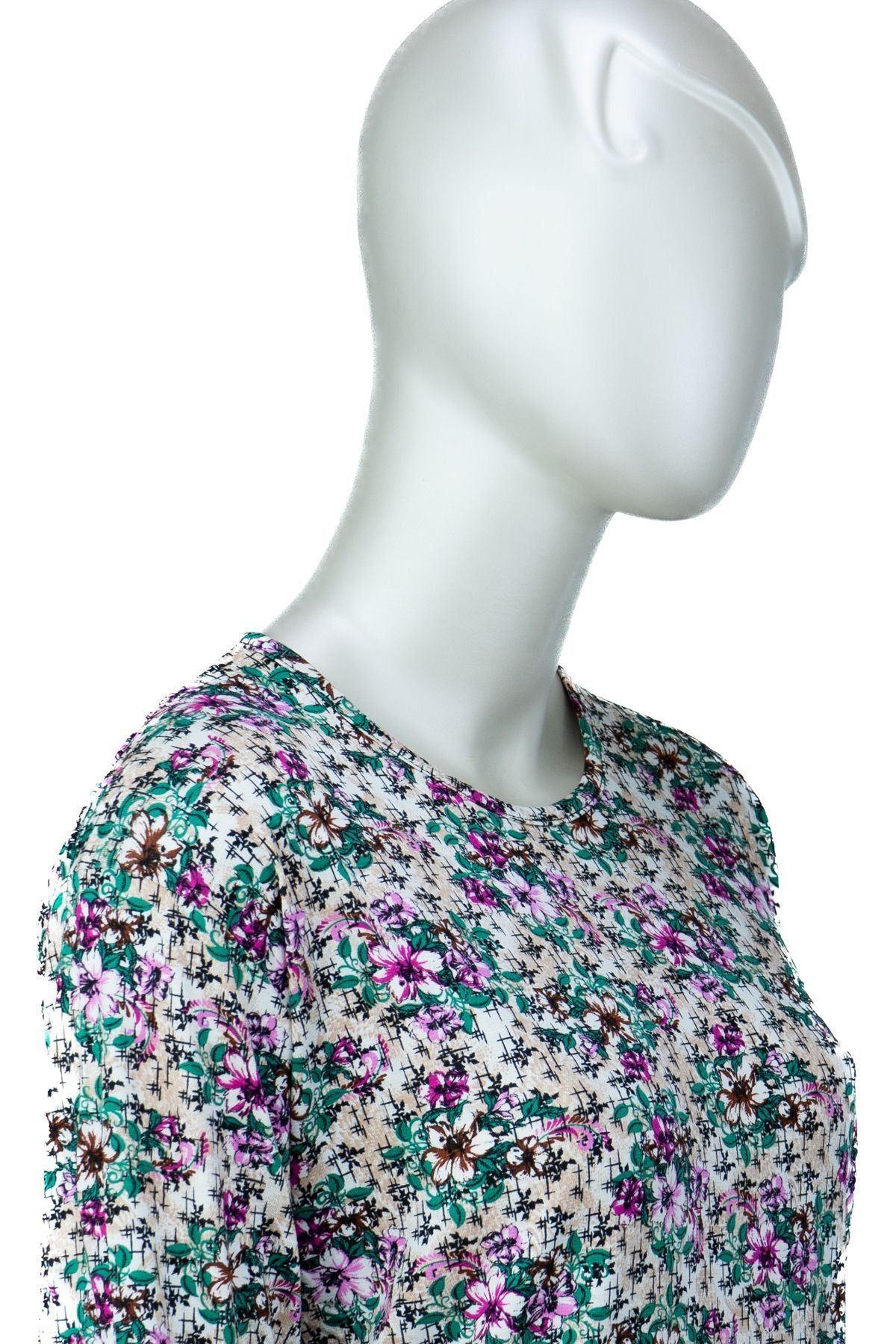 Kadın Anne Bluz Turlu Viskon Penye Kumaş Bahar Bahçesi Desenli Likralı Rahat Kesim Tam Kalıp