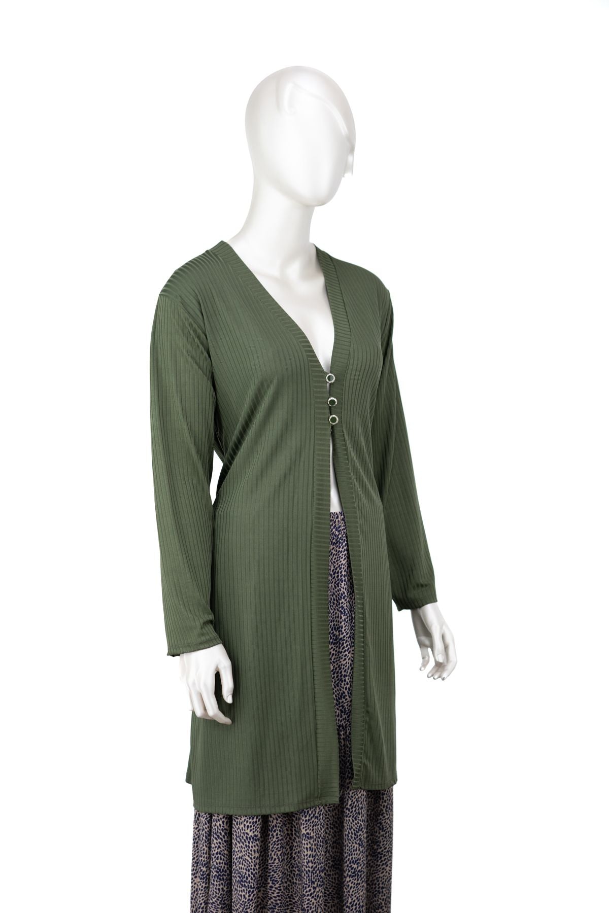 Kadın Elize Sandy Kumaş Anne Hırka V Yaka Önü Modern Üç Düğmeli Rahat Kesim Tam Kalıp