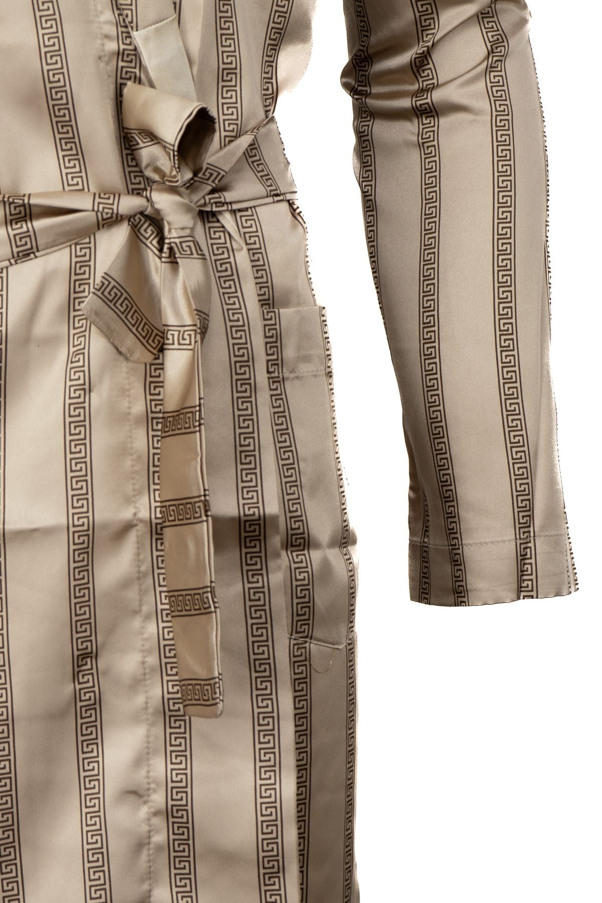 Erkek Klasik Model Röpteşambır Şık Saten Örme Cepli Klasik Rob Beli Kuşaklı Cepli Tam Kalıp