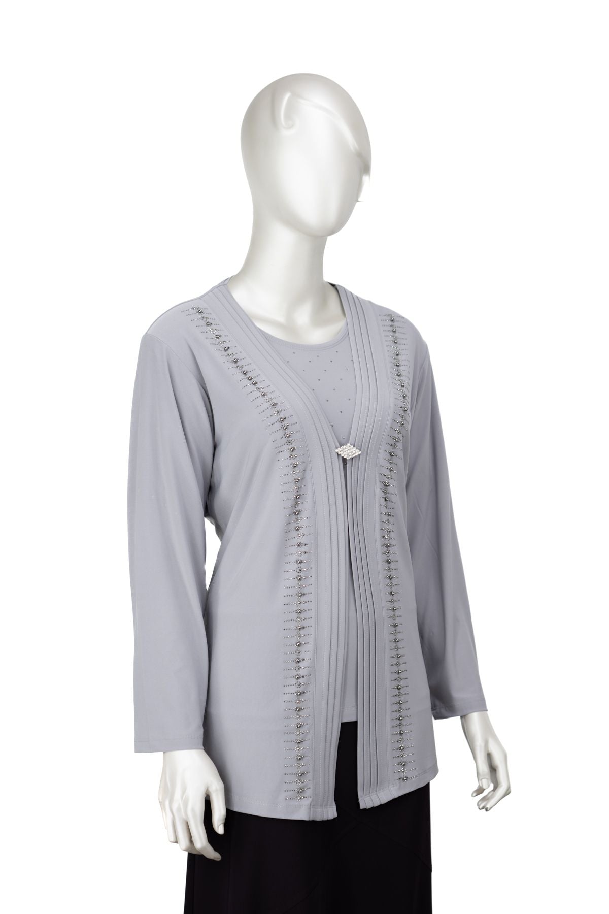 Kadın Önü incili Boncuklu ve Taşlı Rahat Tam Kalıp Likralı Sandy Kumaş 2 Li Anne Takım