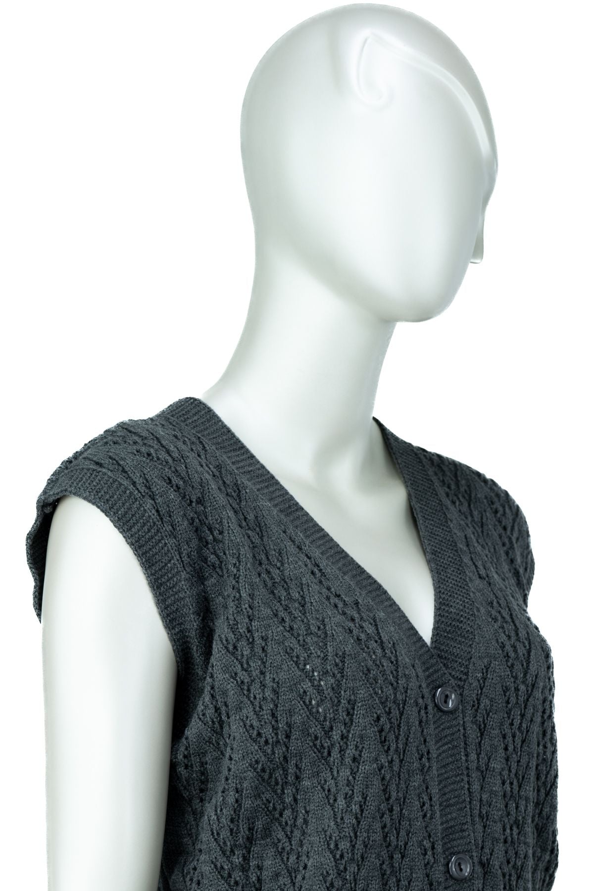 Kadın Kışlık Pamuklu Triko Klasik Örme Anne Yelek Kilim Örgü Model Önden Düğmeli Çift Cepli