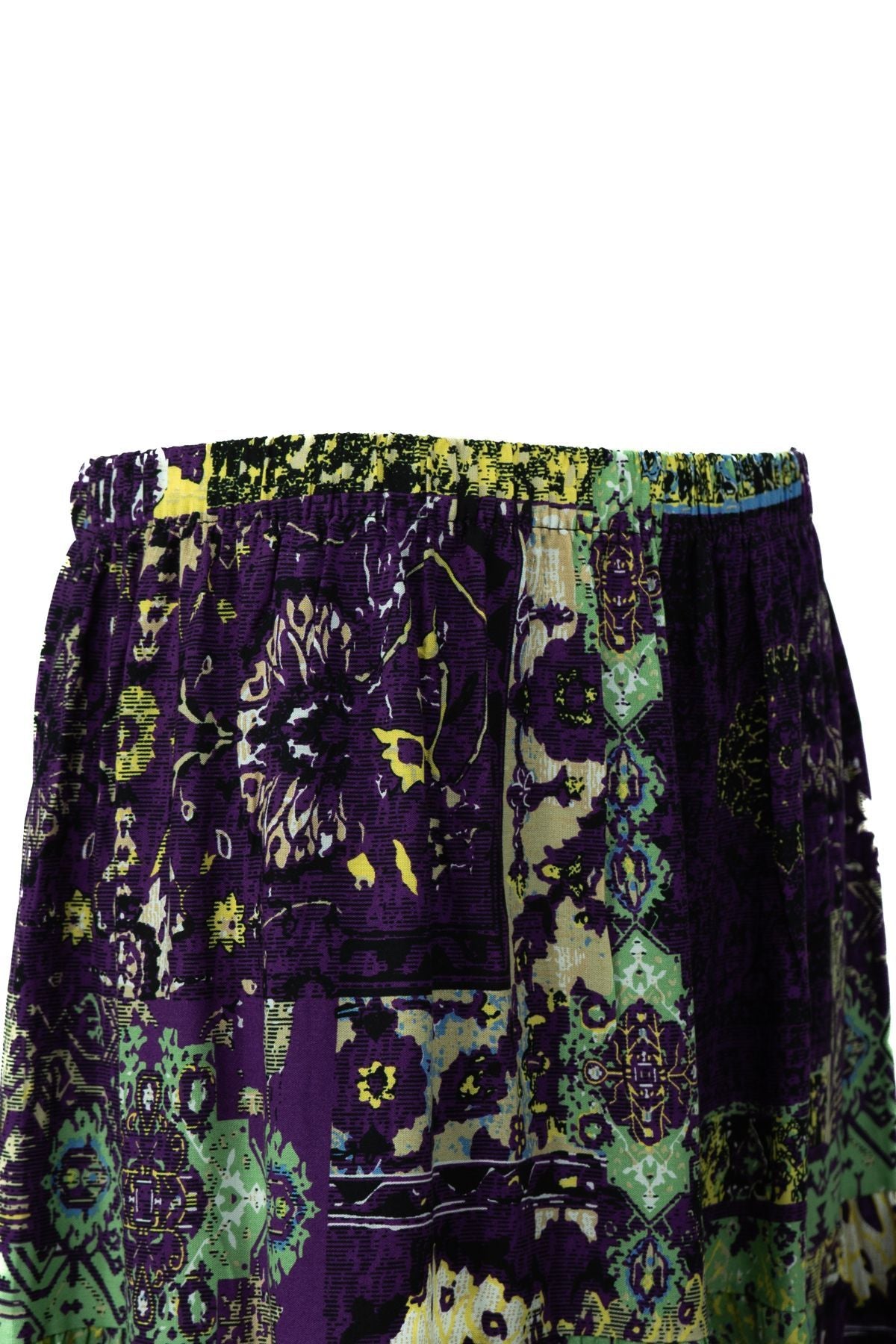 Kadın Dokuma Viskon Kumaş Parçalı Anne Etek Sümbül Çiçeği Desenli Beli Lastikli Rahat Kesim