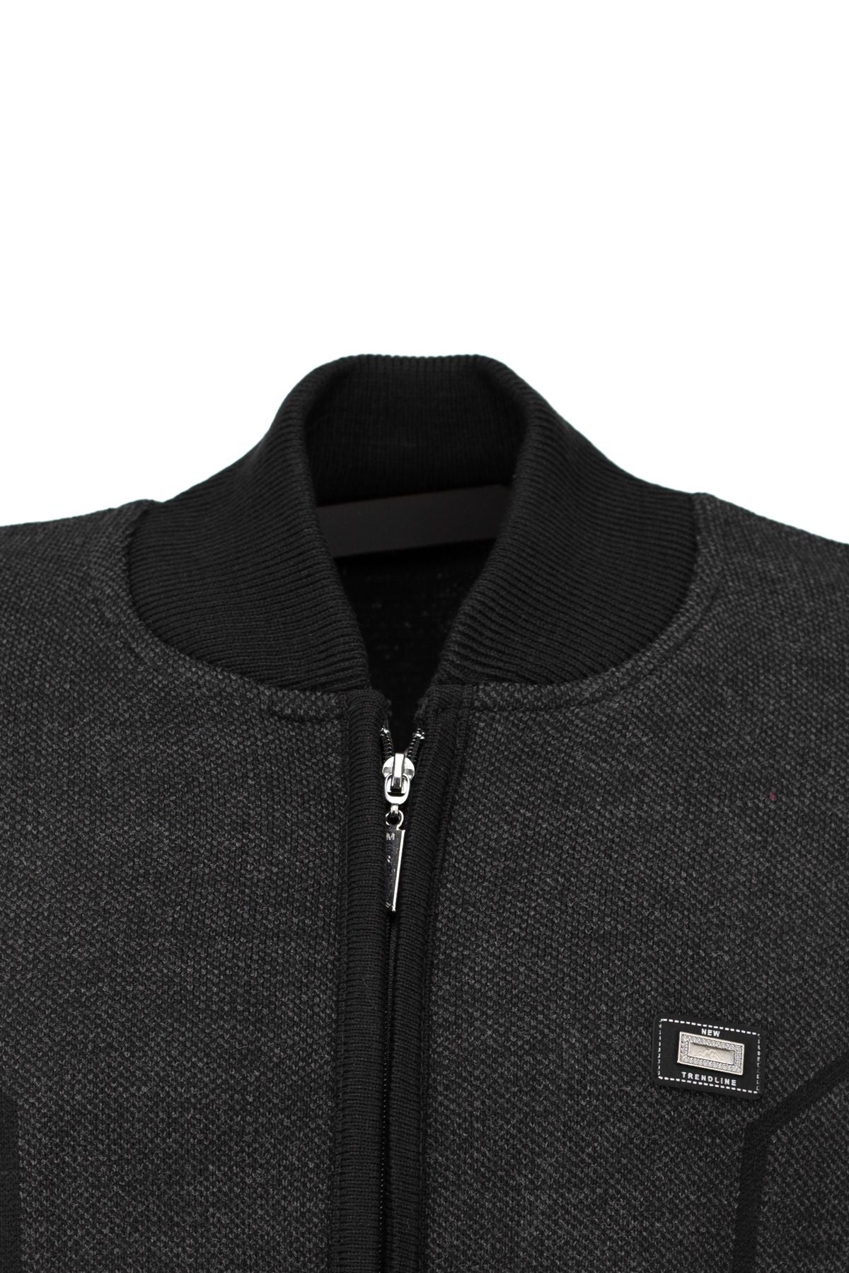 Erkek Kışlık Yünlü Örme Triko Yelek Fermuarlı Cepli Armalı Hakim Yaka Rahat Kesim Tam Kalıp