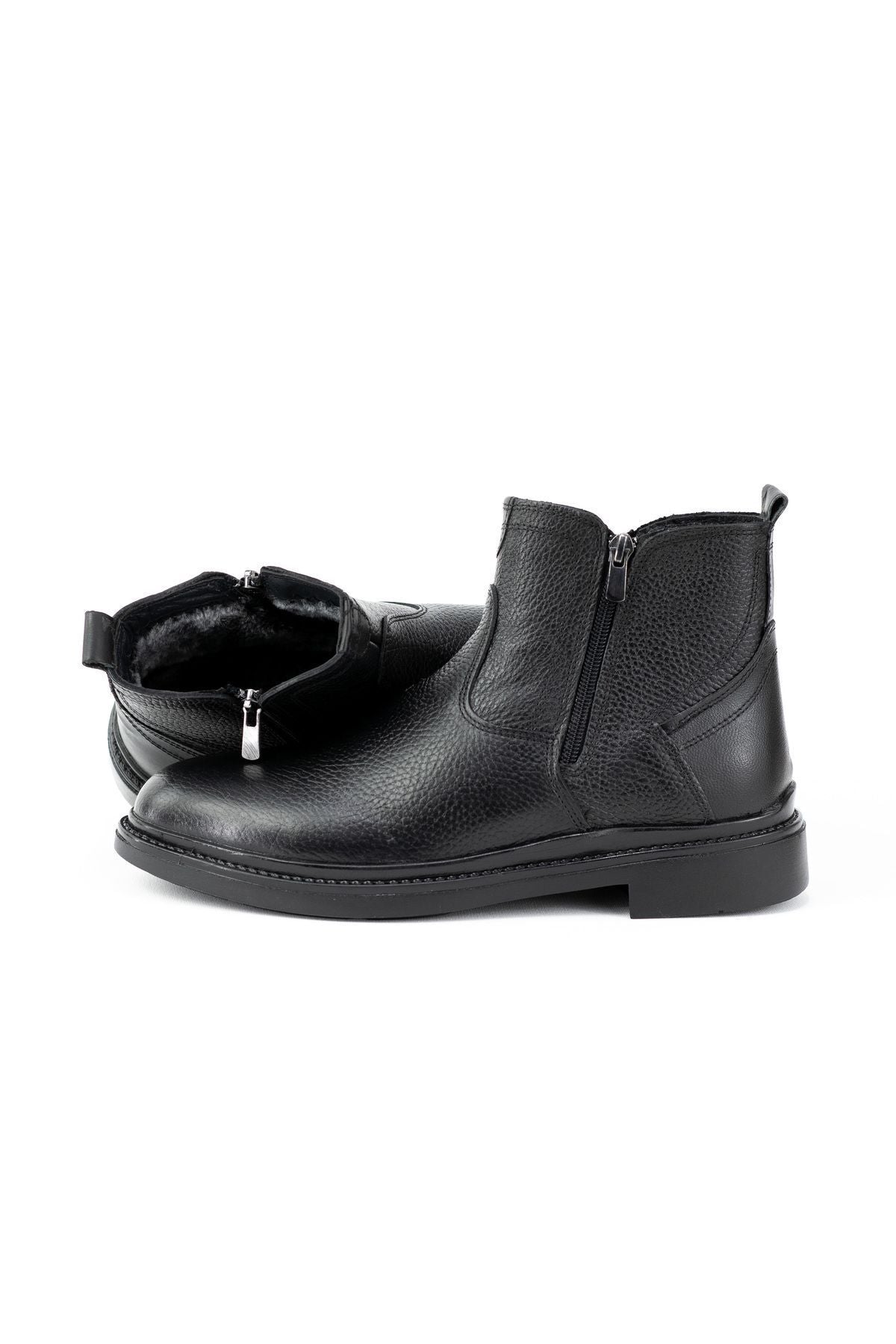 Erkek Kışlık Çift Fermuarlı Zeta Kauçuk Taban Comfort Model Kürklü Tam Kalıp Hakiki Deri Klasik Bot