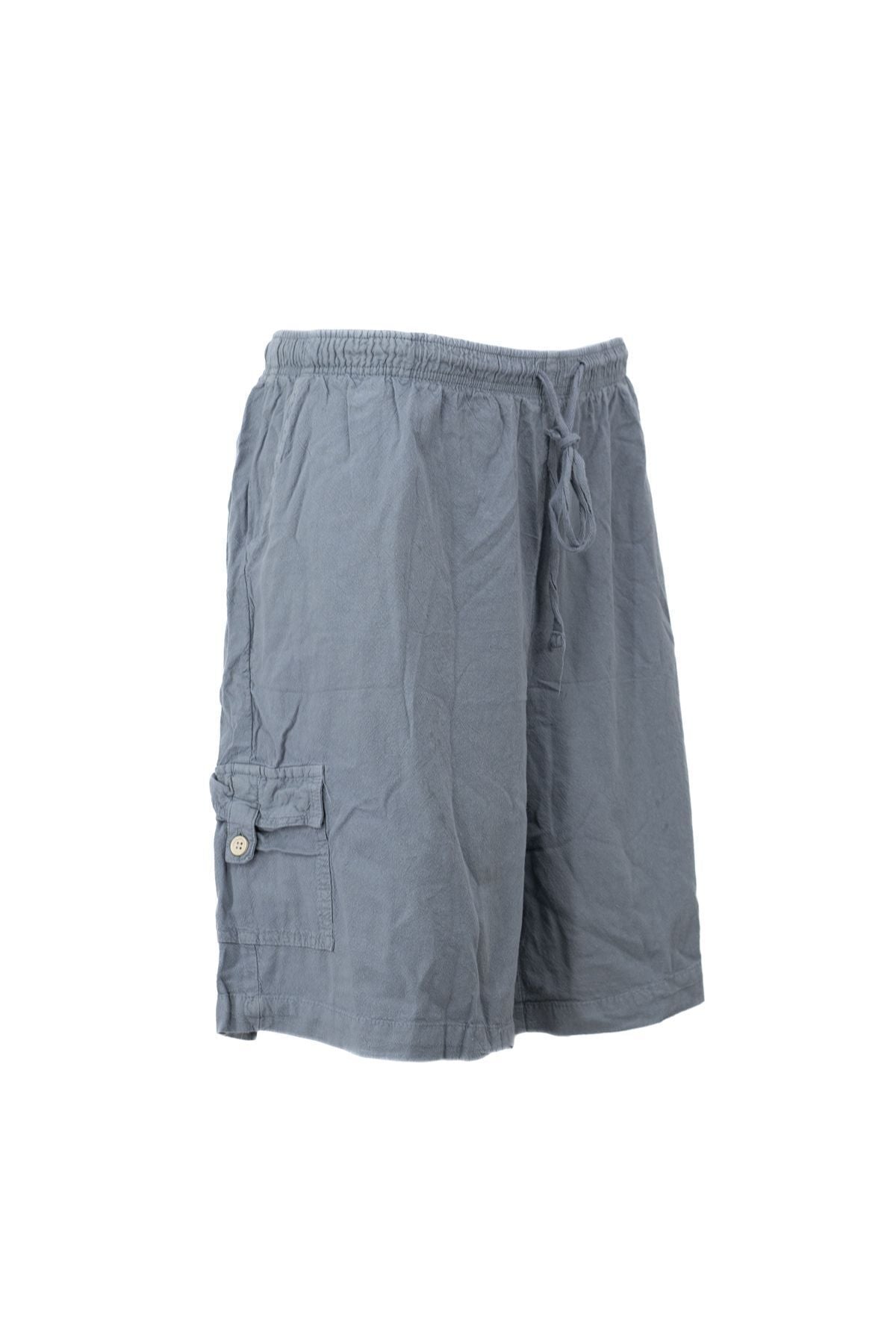 Erkek %100 Saf Pamuk Kumaş Bermuda Şort Düz Paça Kargo Cepli Bağcıklı Jumbo Battal