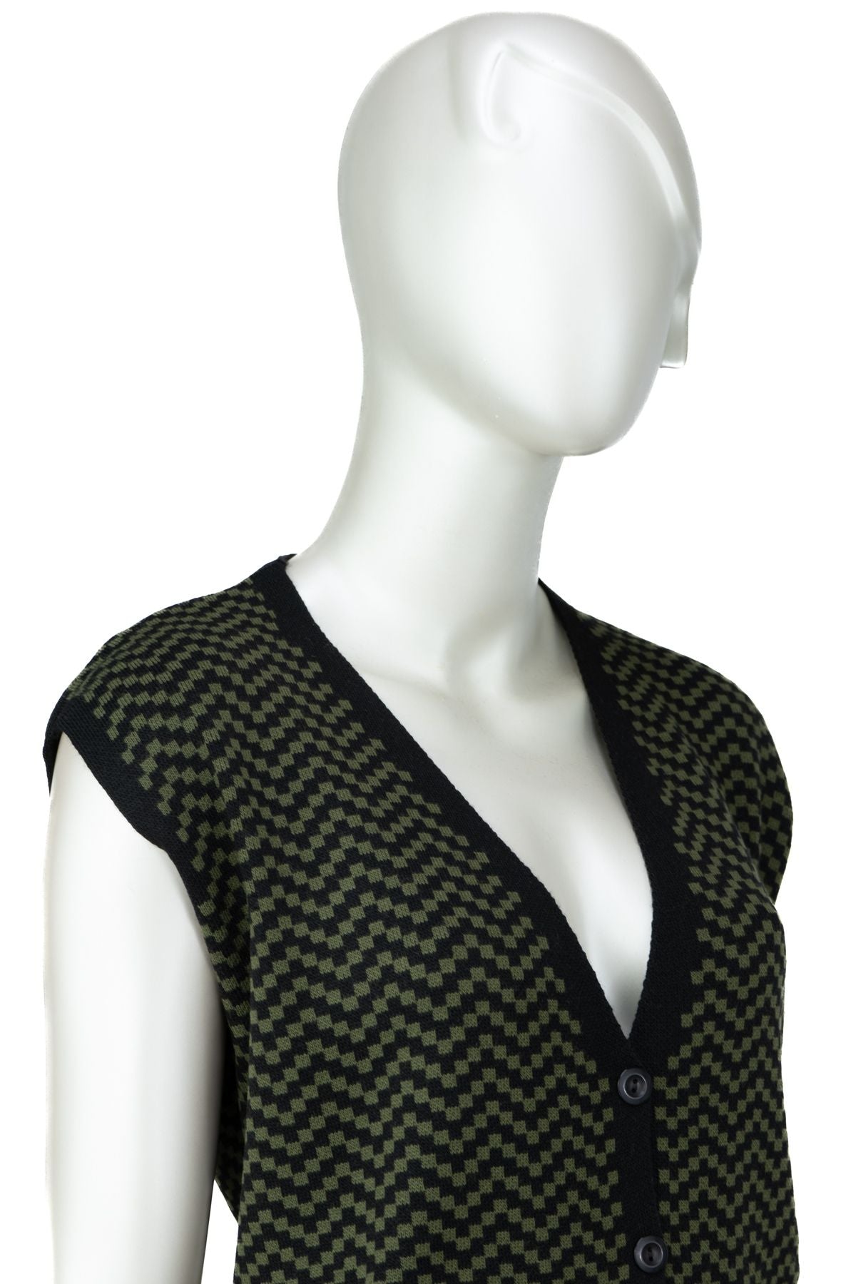 Kadın Kışlık Anne Yelek Pamuklu Triko Örme Klasik Akasya Motifli Önden Düğmeli Çift Cepli